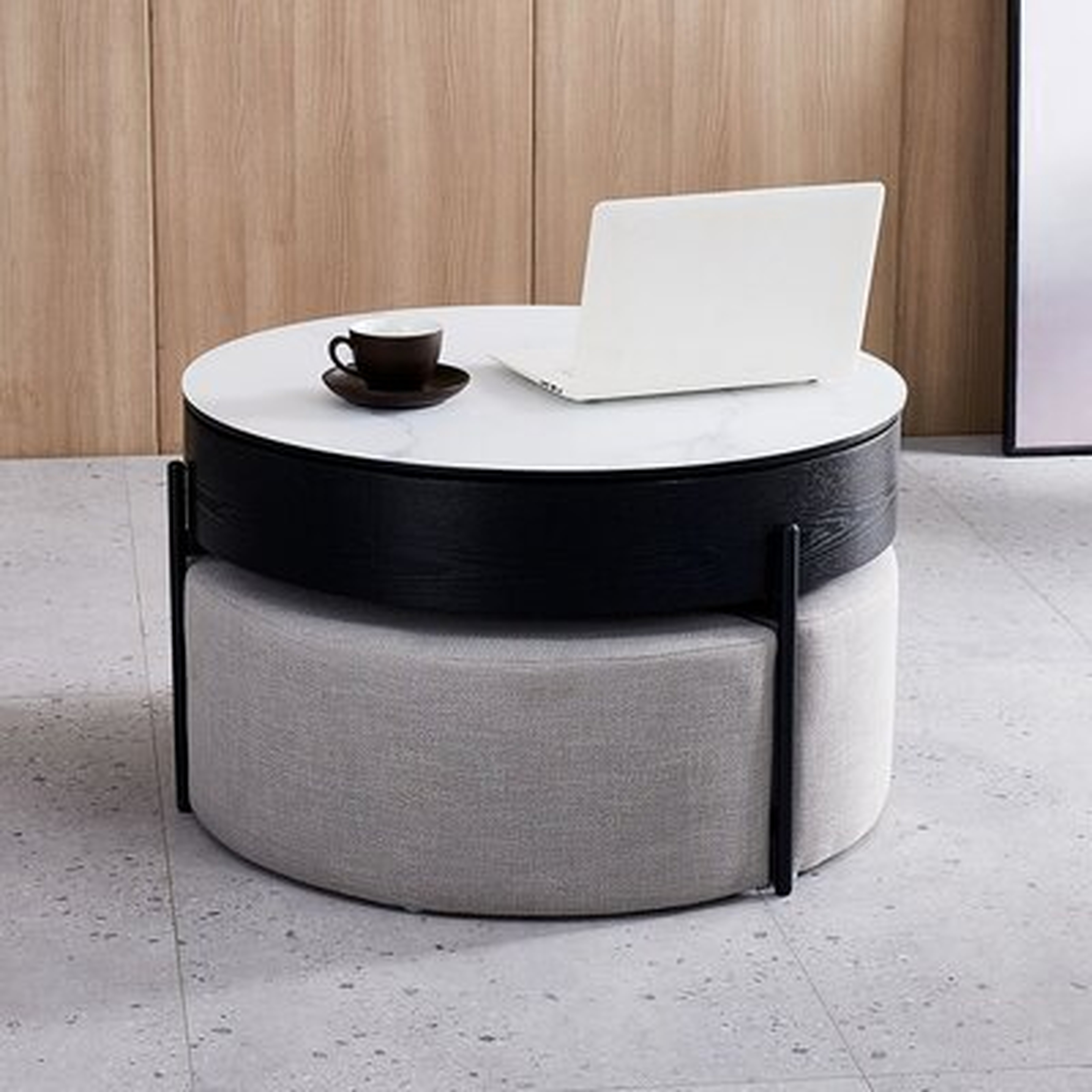 Round Lift-Top Coffee Table With Storage White&Black Without Stools - Wayfair