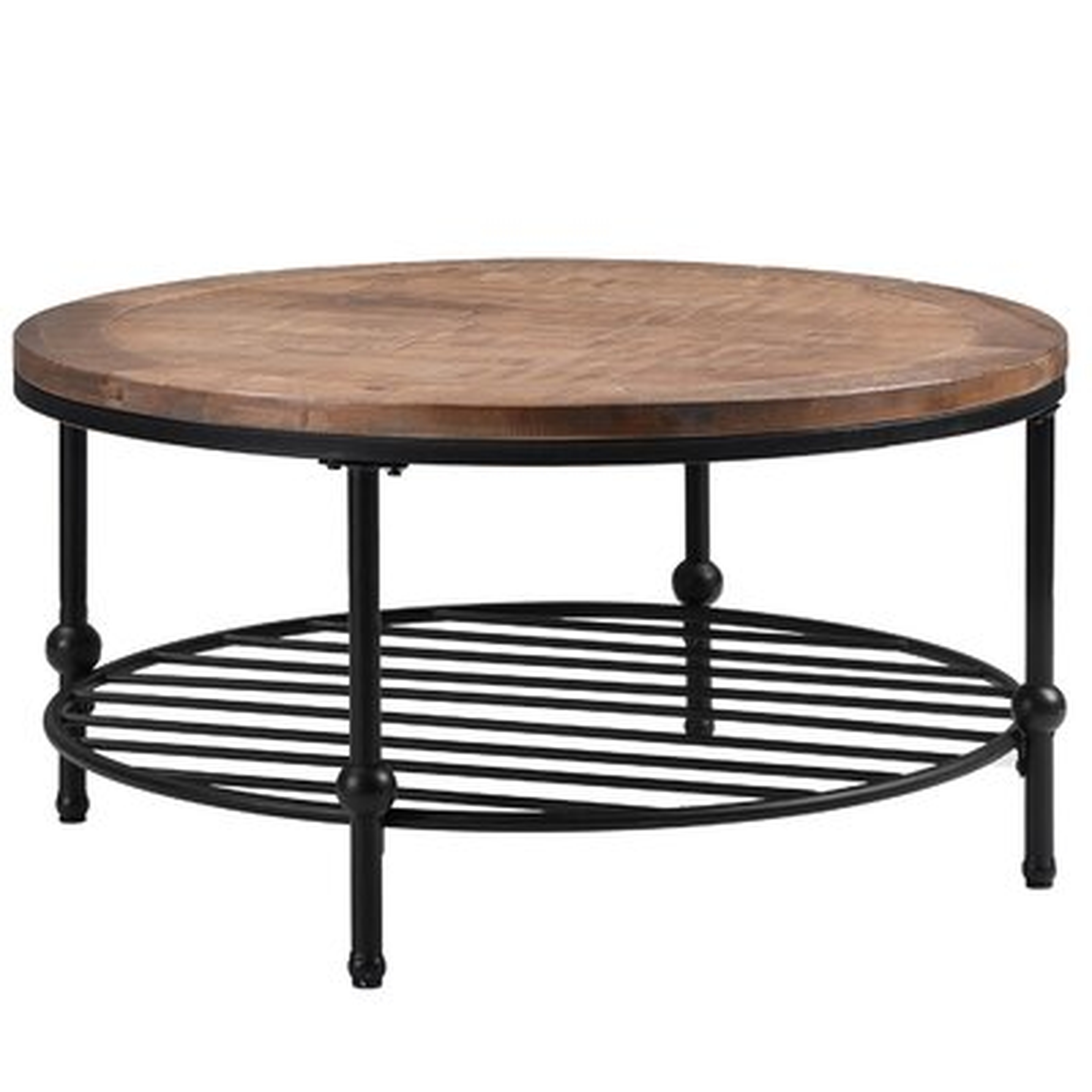 Rustic Natural Round Coffee Table With Storage Shelf - Wayfair