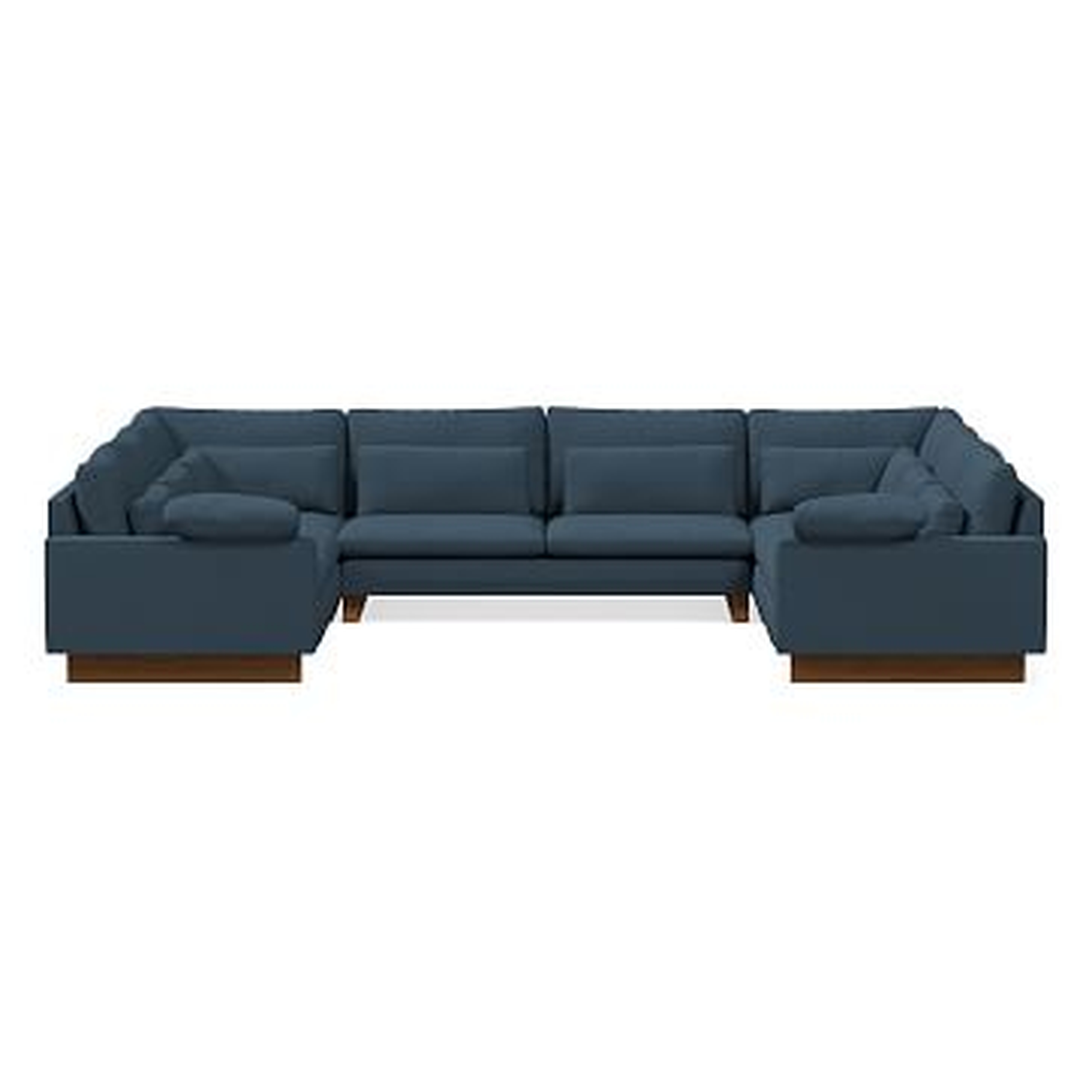 Harmony Sectional Set 04: Right Arm 2.5 Seater Sofa, 2 Corners, Armless Double, Left Arm 2.5 Seater Sofa, Poly, Yarn Dyed Linen Weave, Regal Blue, Dark Walnut - West Elm