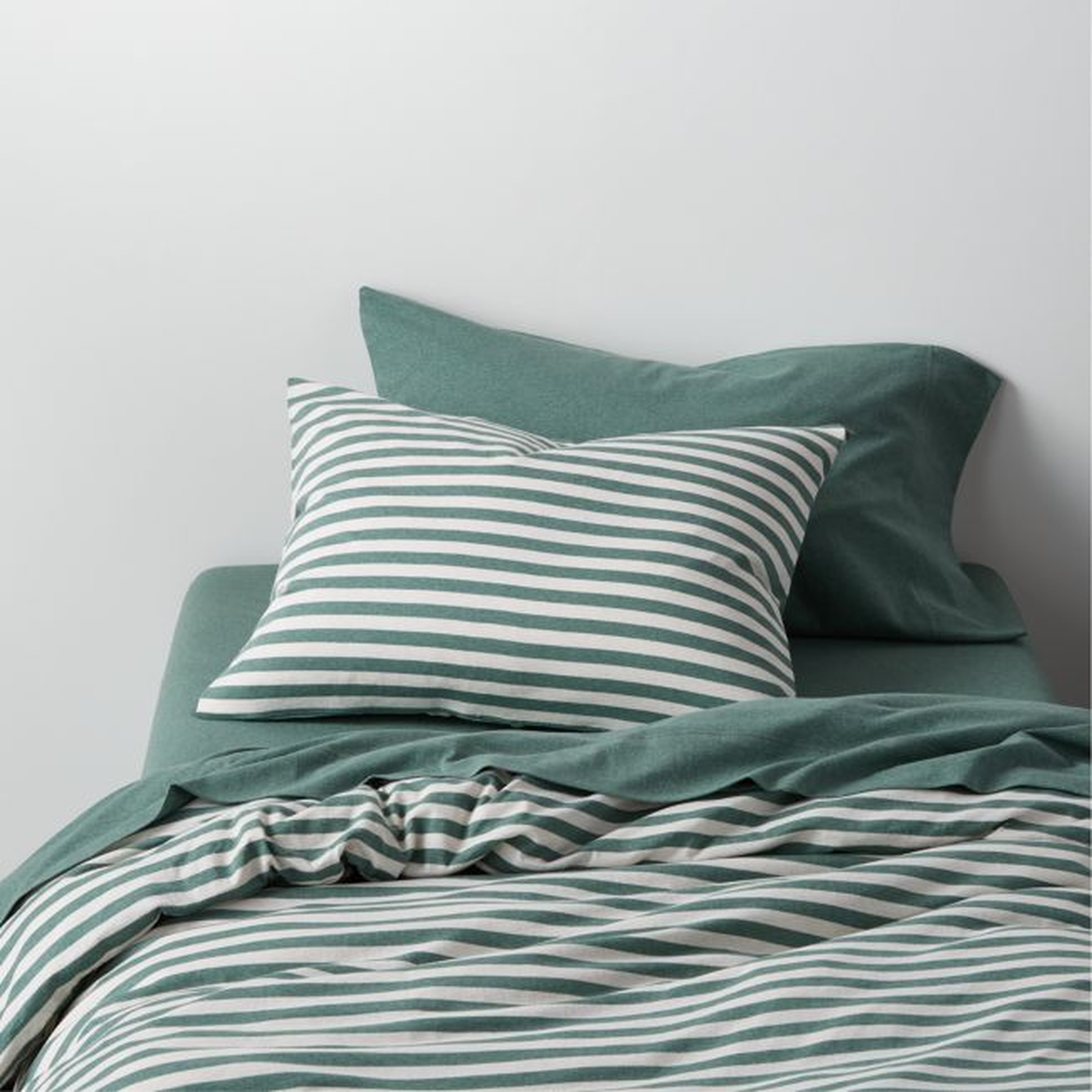 Comfy Tee Green Stripe Organic Cotton Jersey Kids Full/Queen Duvet Cover - Crate & Kids