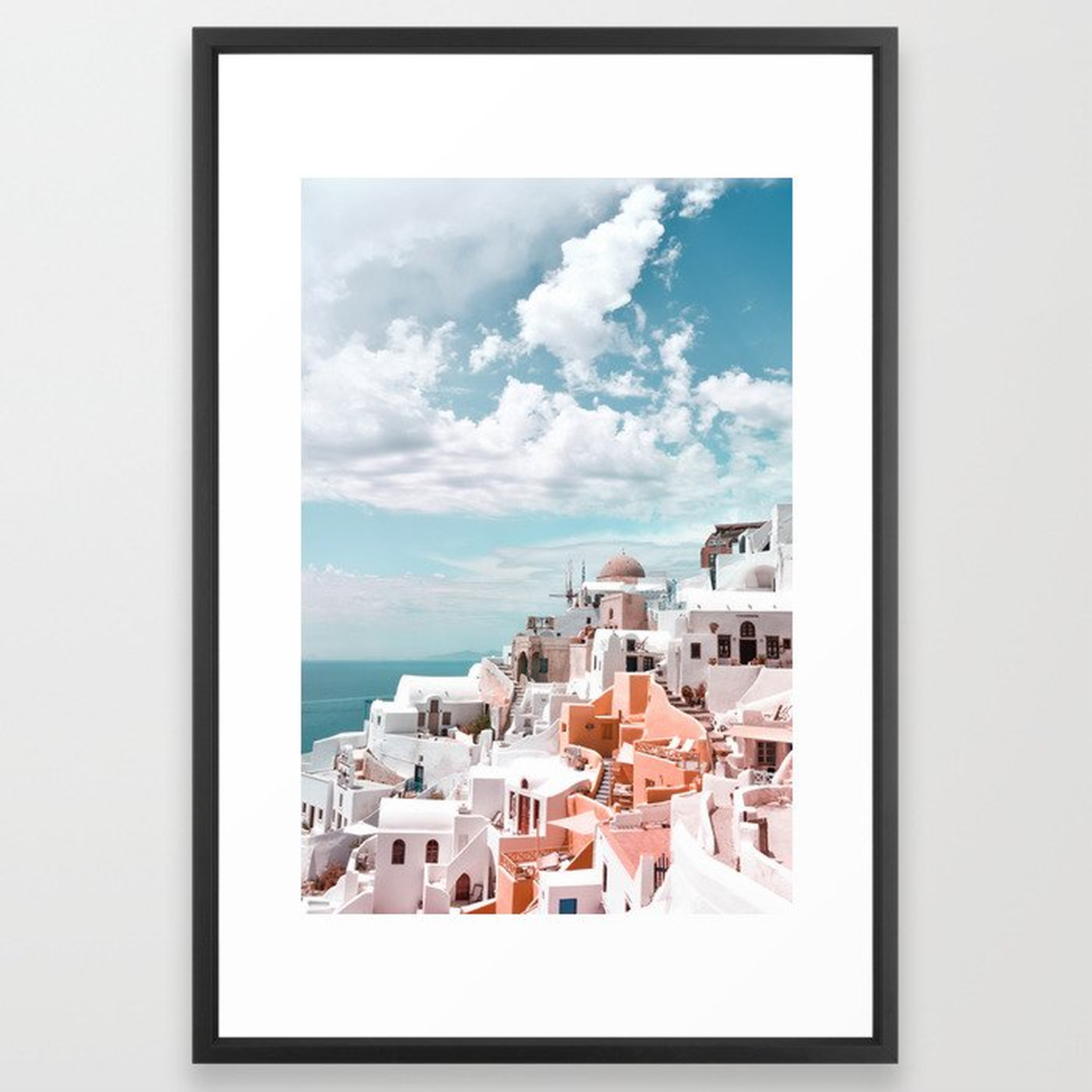 Santorini, Oia Framed Art Print by Printsproject - Vector Black - LARGE (Gallery)-26x38 - Society6