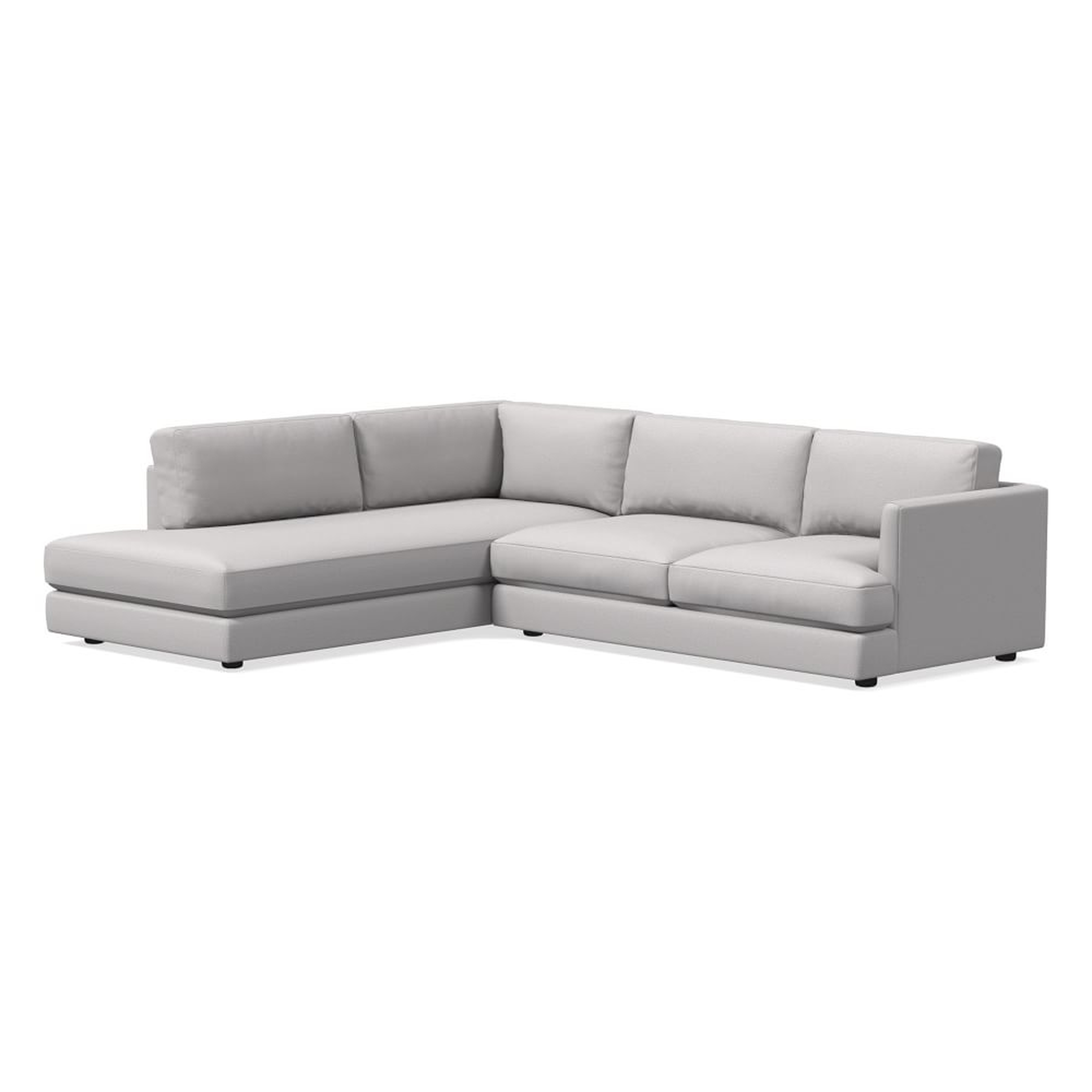 Haven 106" Left Multi Seat 2-Piece Bumper Chaise Sectional, Standard Depth, Performance Chenille Tweed, Frost Gray - West Elm