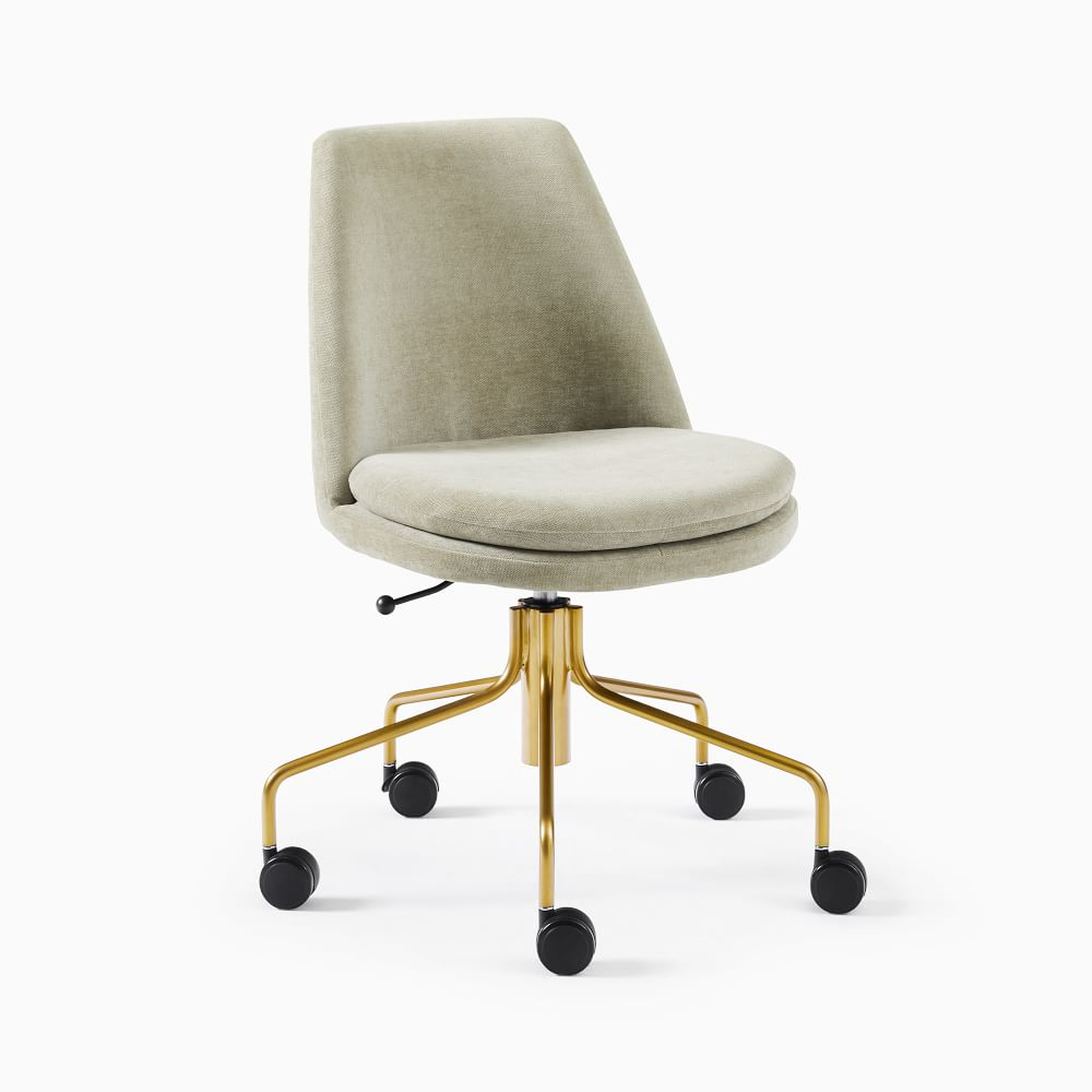 Finley Collection Office Chair, Distressed Velvet, Light Taupe, Antique Brass - West Elm