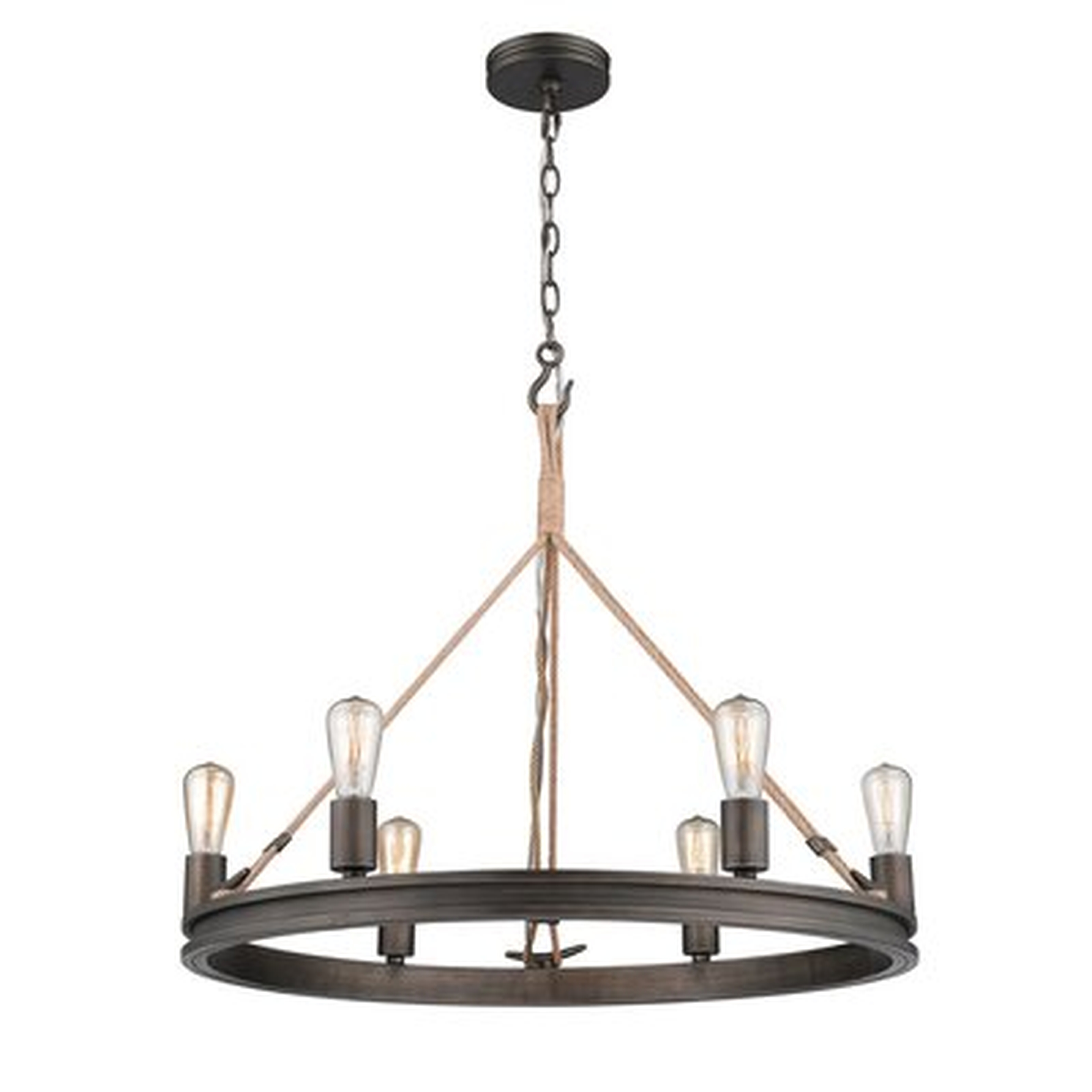 Vandervoort 6 - Light Candle Style Wagon Wheel Chandelier with Rope Accents - Birch Lane