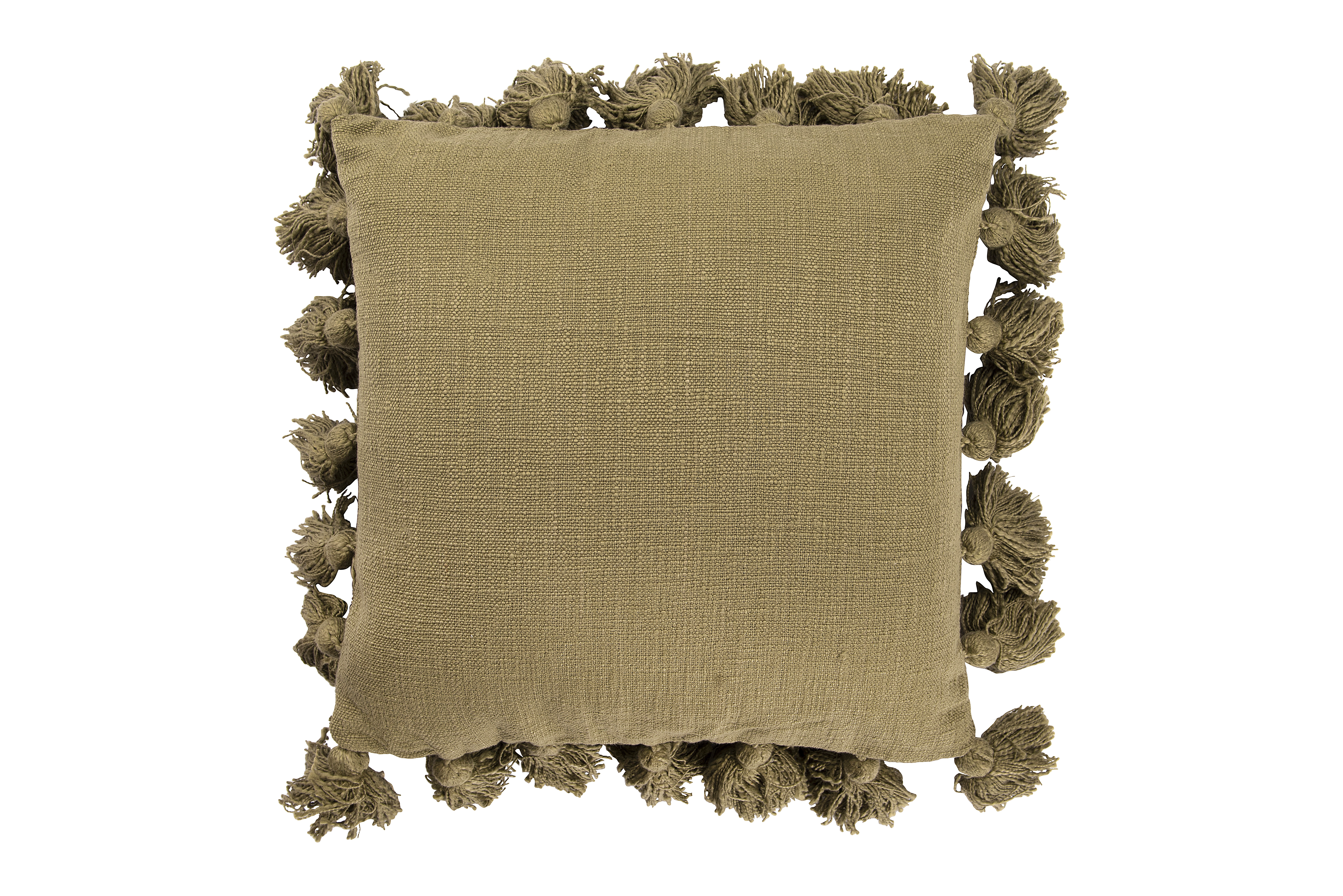 Square Olive Green Cotton Pillow with Tassel - Nomad Home
