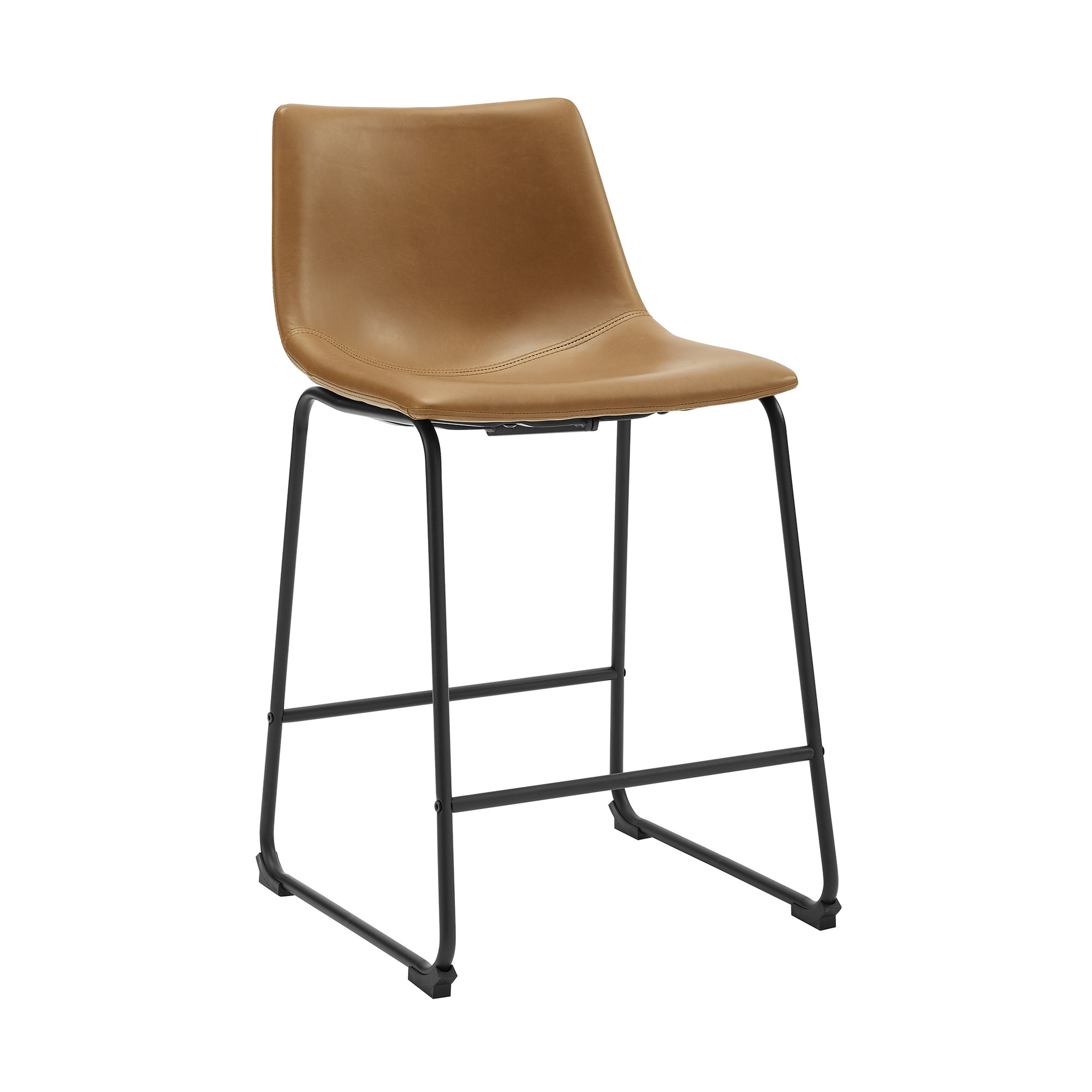 24" Industrial Faux Leather Counter Stools, Set of 2 - Whiskey Brown - Walker Edison
