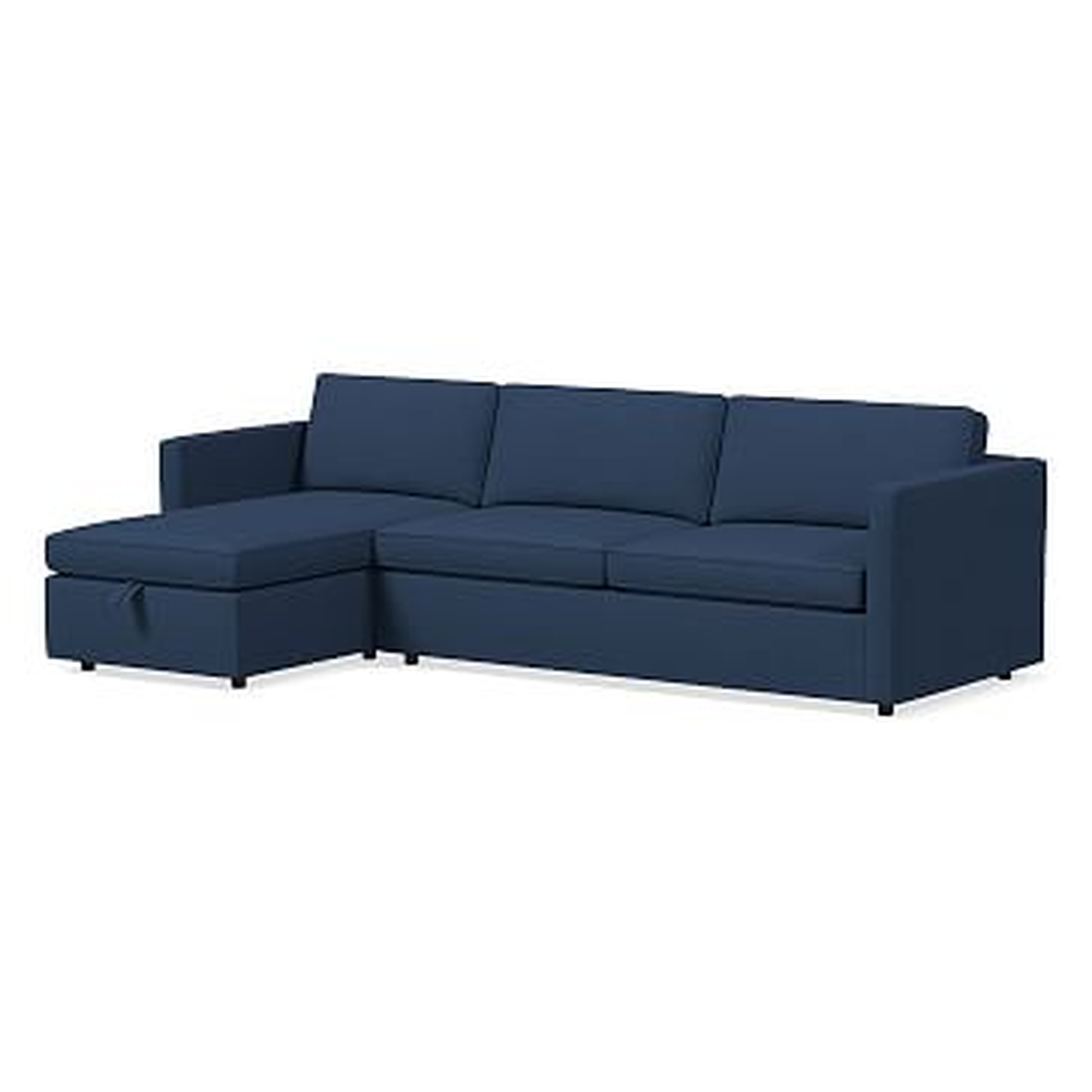 Harris Sectional Set 04: Right Arm Sleeper Sofa, Left Arm Storage Chaise, Poly, Classic Cotton, Ink, Concealed Support - West Elm