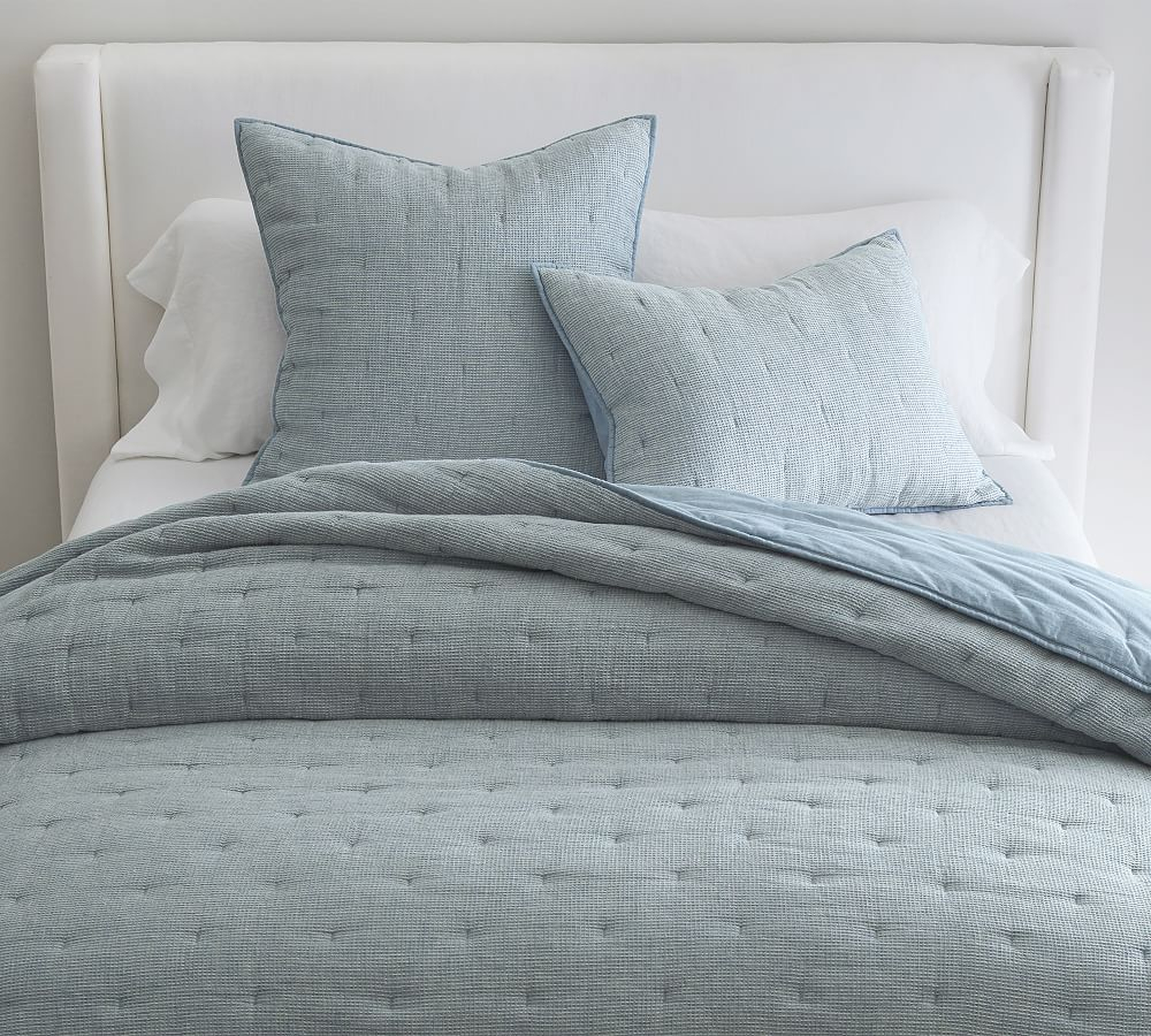 Chambray Belgian Flax Linen Waffle Quilt, King/Cal. King - Pottery Barn