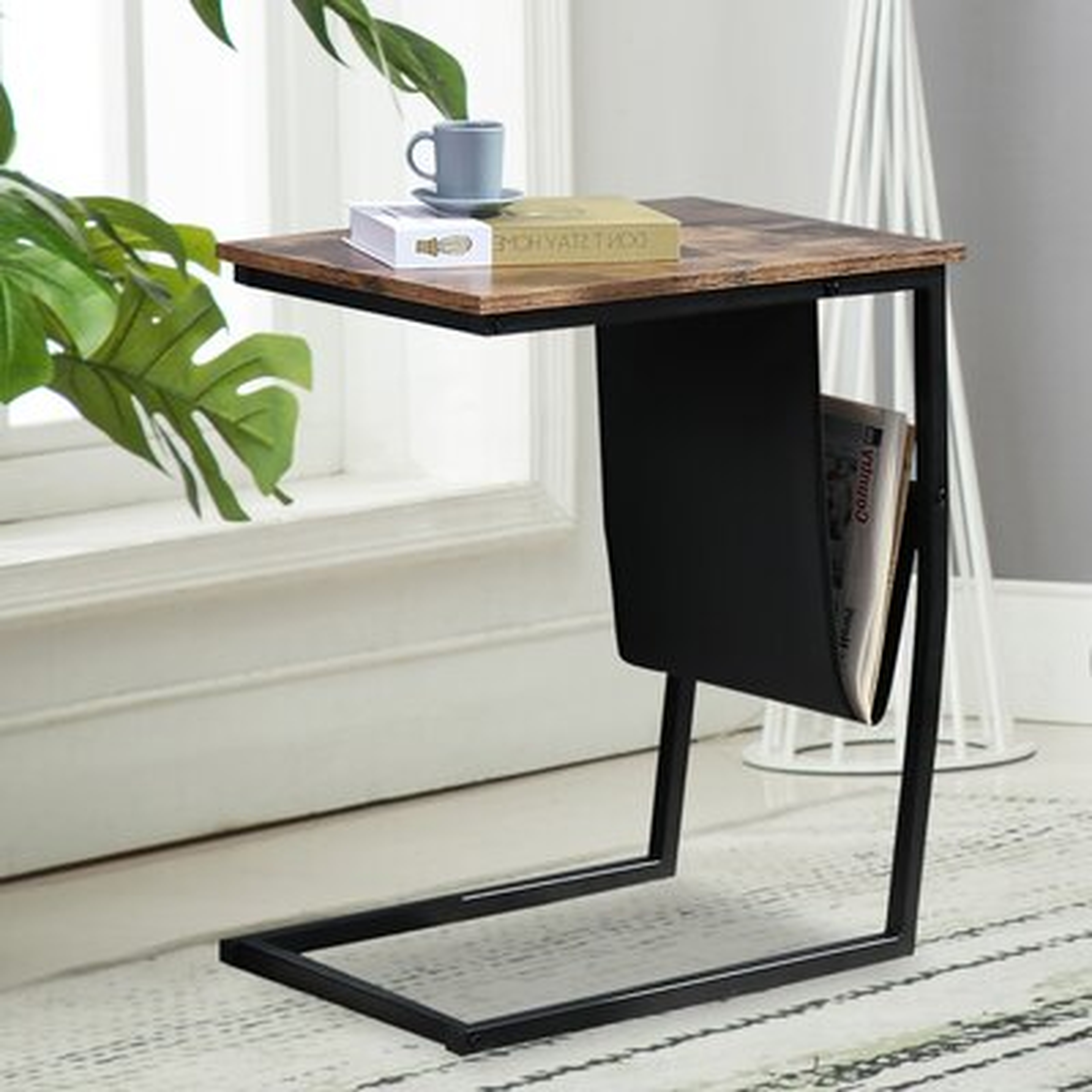 Industrial Side Table, Mobile Snack Table For Coffee Laptop Tablet, Slides Next To Sofa Couch, Wood Look Accent Furniture With Metal Frame - Wayfair
