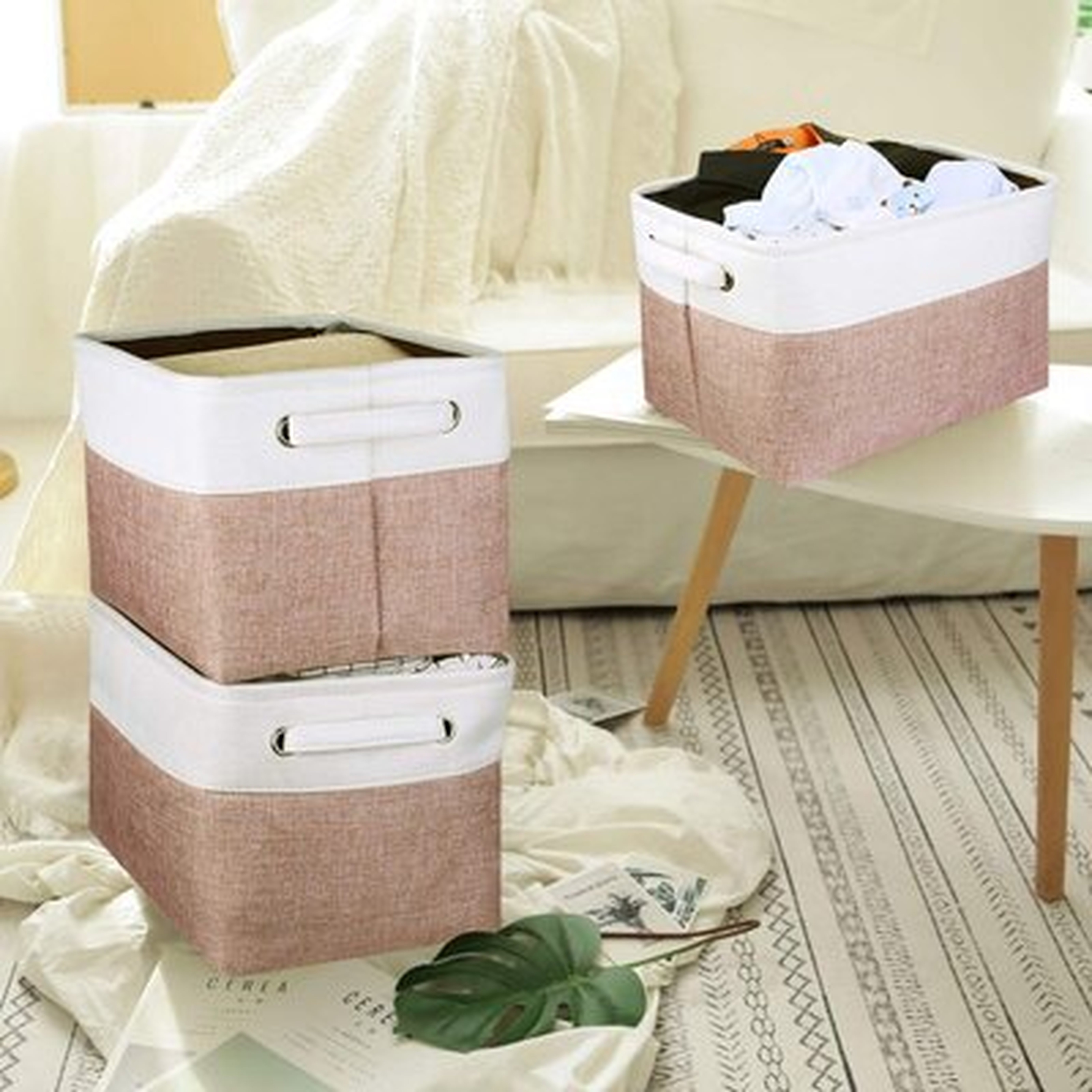 Storage Bins, Collapsible Cube Baskets Containers With Sturdy Cotton Handles, Foldable Fabric Storage Boxes Organizer For Nursery, Shelf, Closet, Office, SET OF 3 - Wayfair