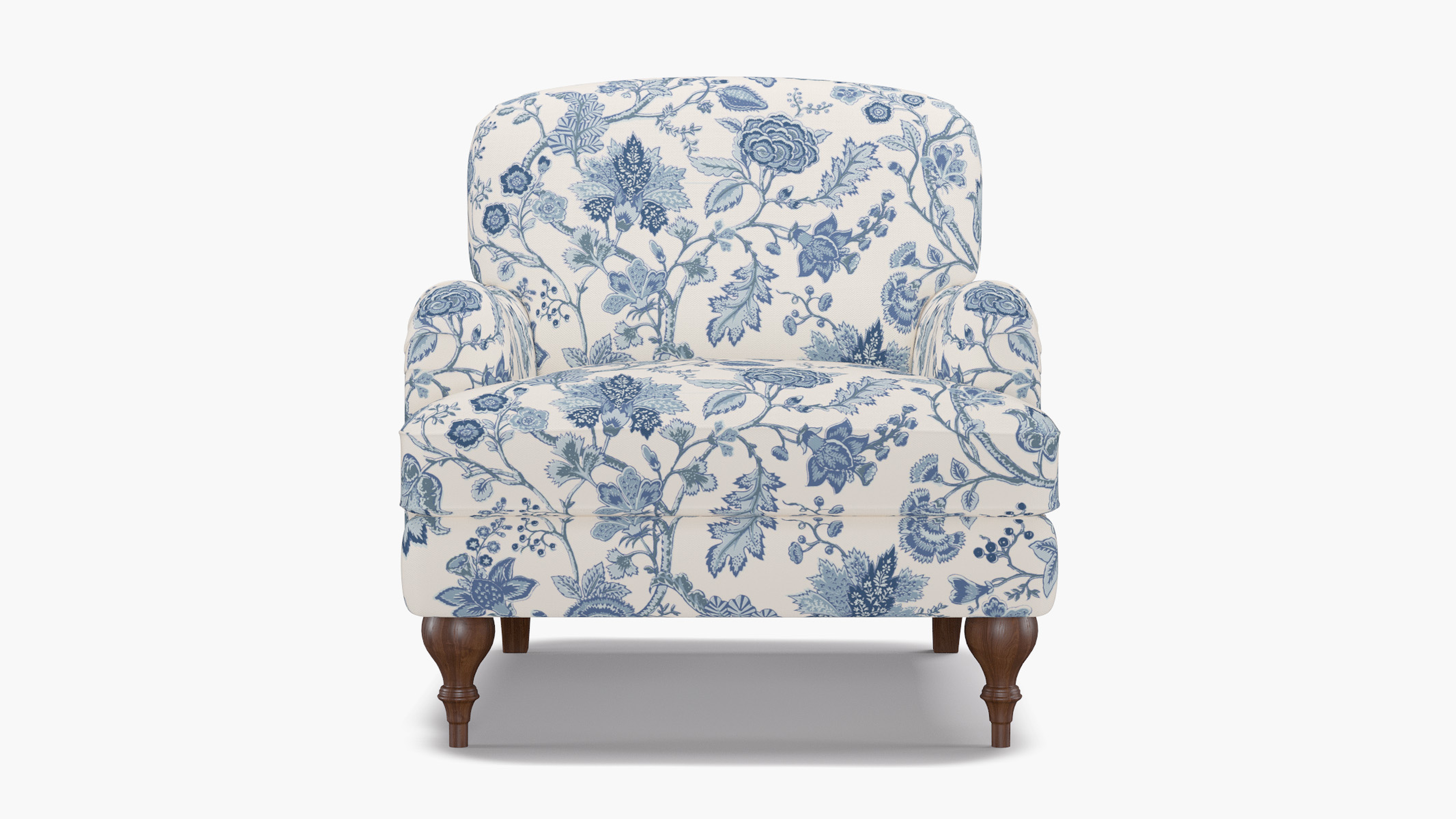 English Roll Arm Chair, Delft La Vendee, Walnut Turned Wood Leg - The Inside