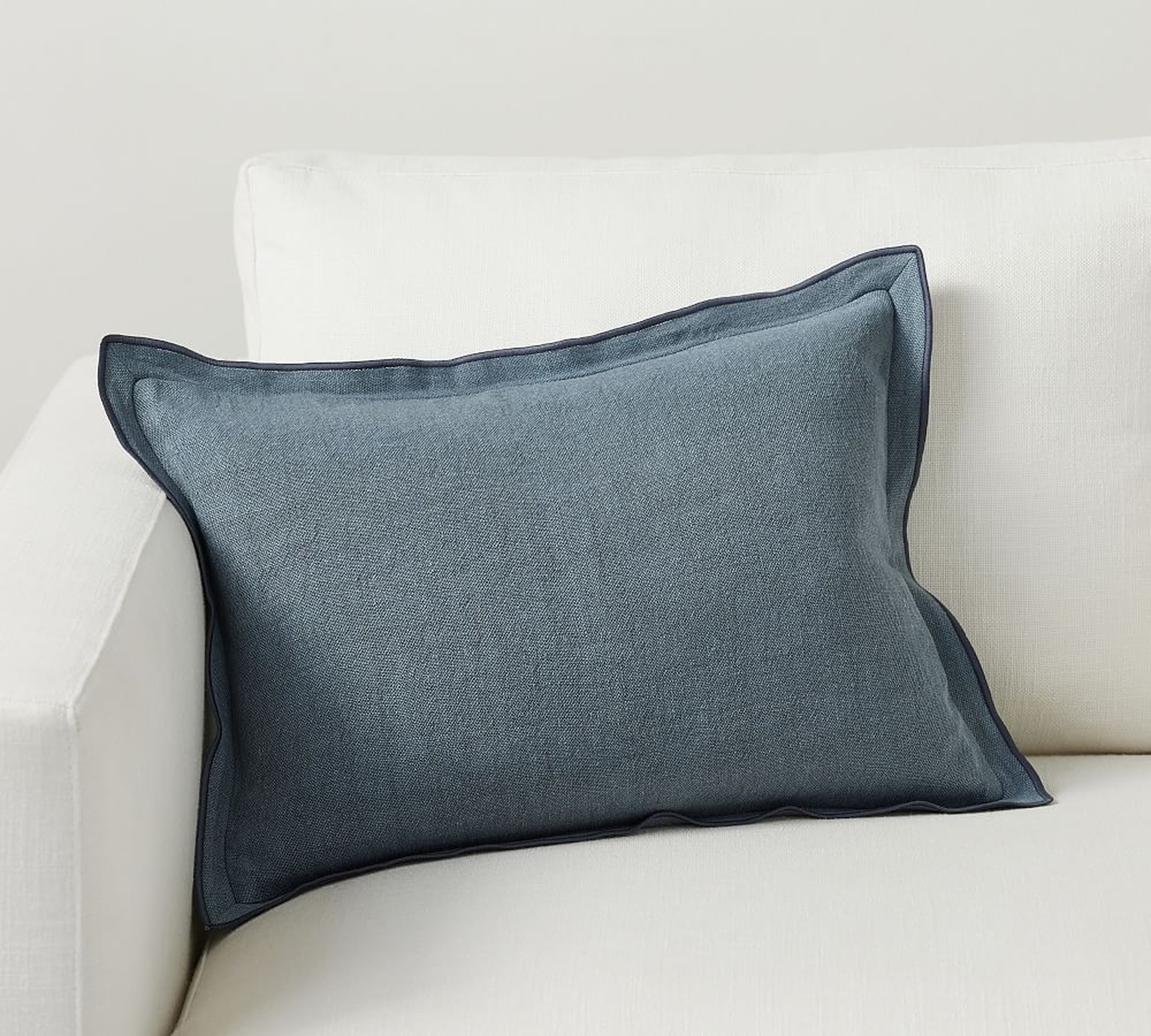 Galen Linen Lumbar Pillow Cover, 14" x 20", Steel Blue - Pottery Barn