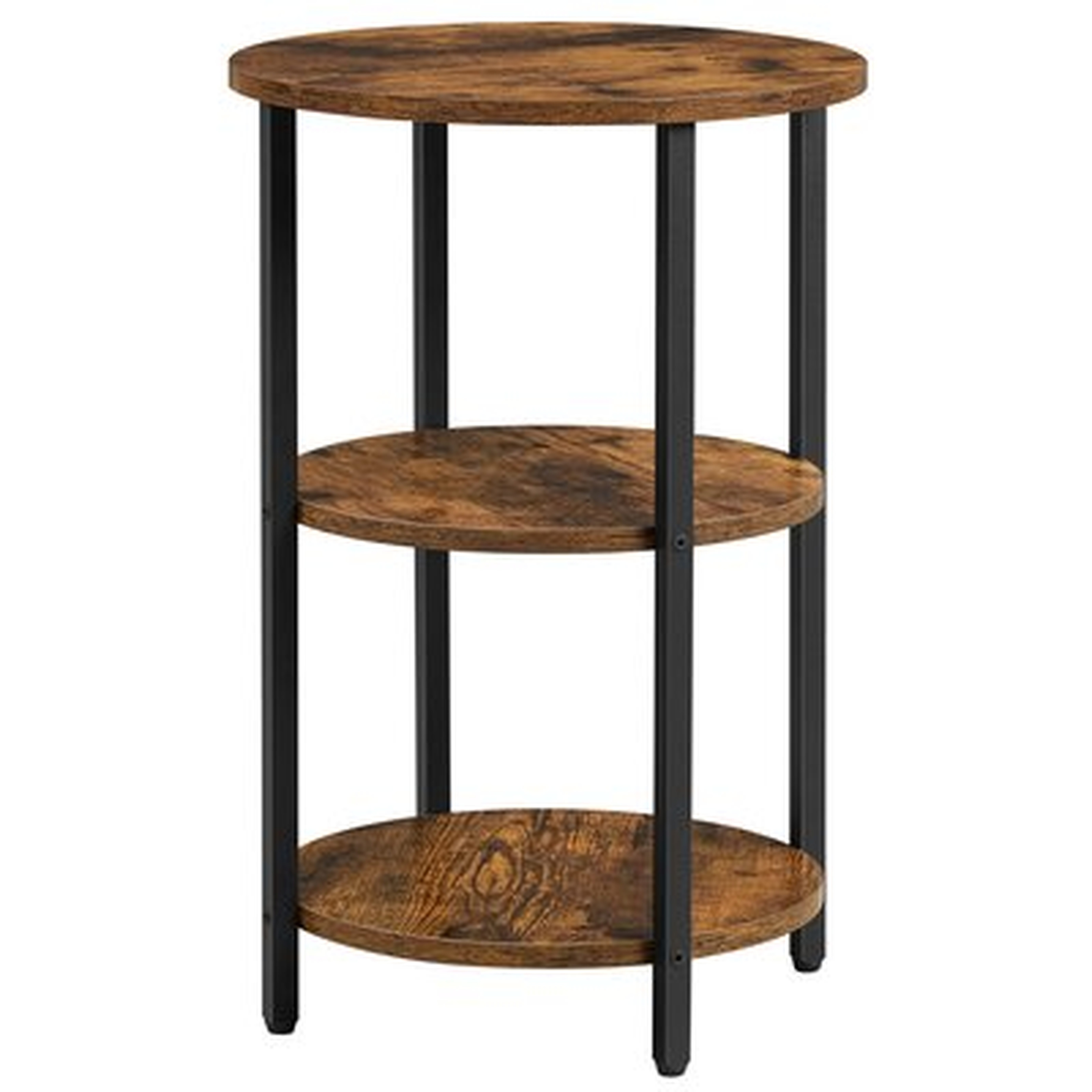 Sofa Side Table, Round Coffee End Table, 3-Tier Accent Table With Steel Frame, For Living Room, Bedroom, Easy Assembly, Industrial, Rustic Brown And Black - Wayfair