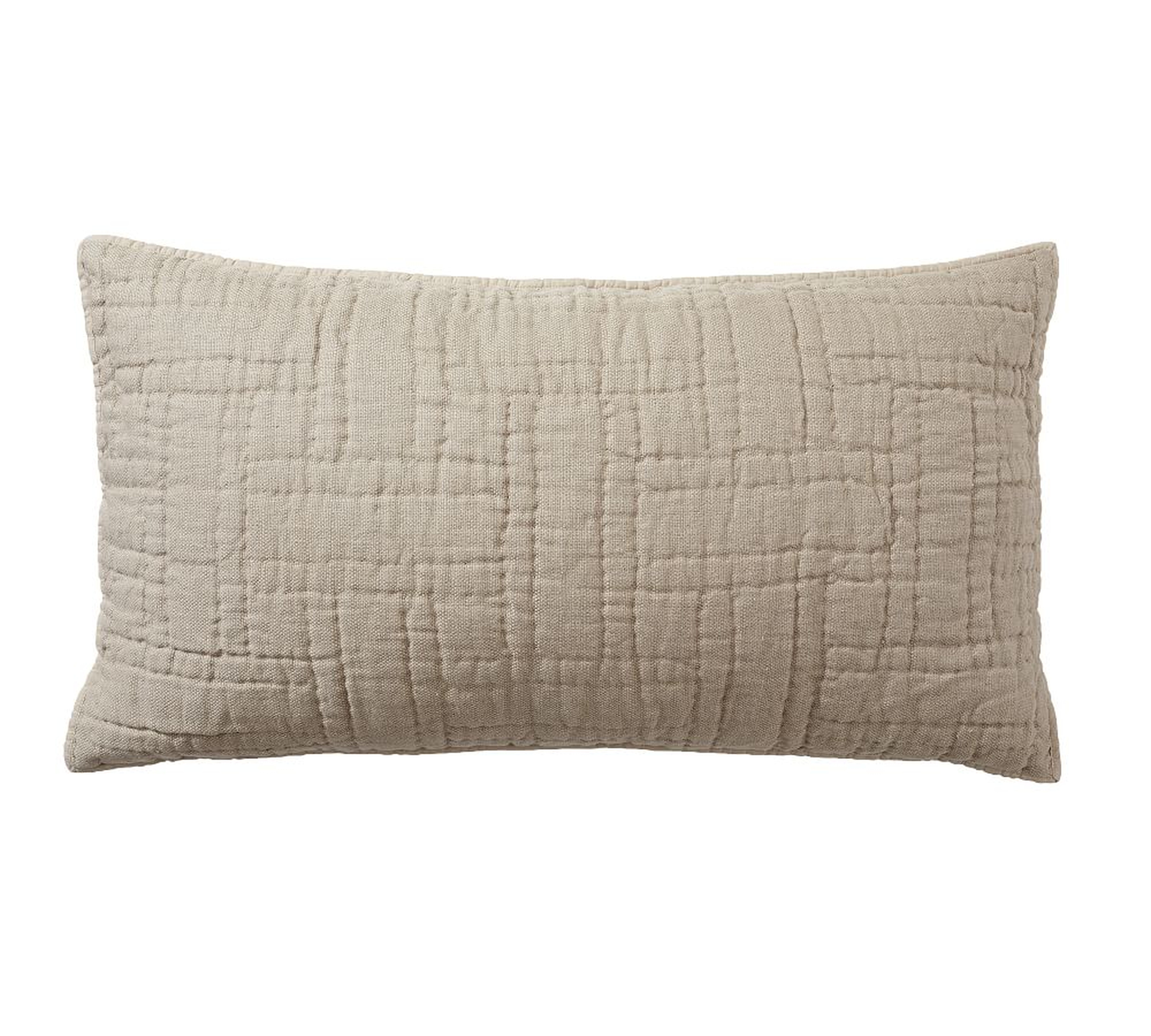 Neutral Belgian Flax Linen Handcrafted Basketweave Quilted Sham, King - Pottery Barn