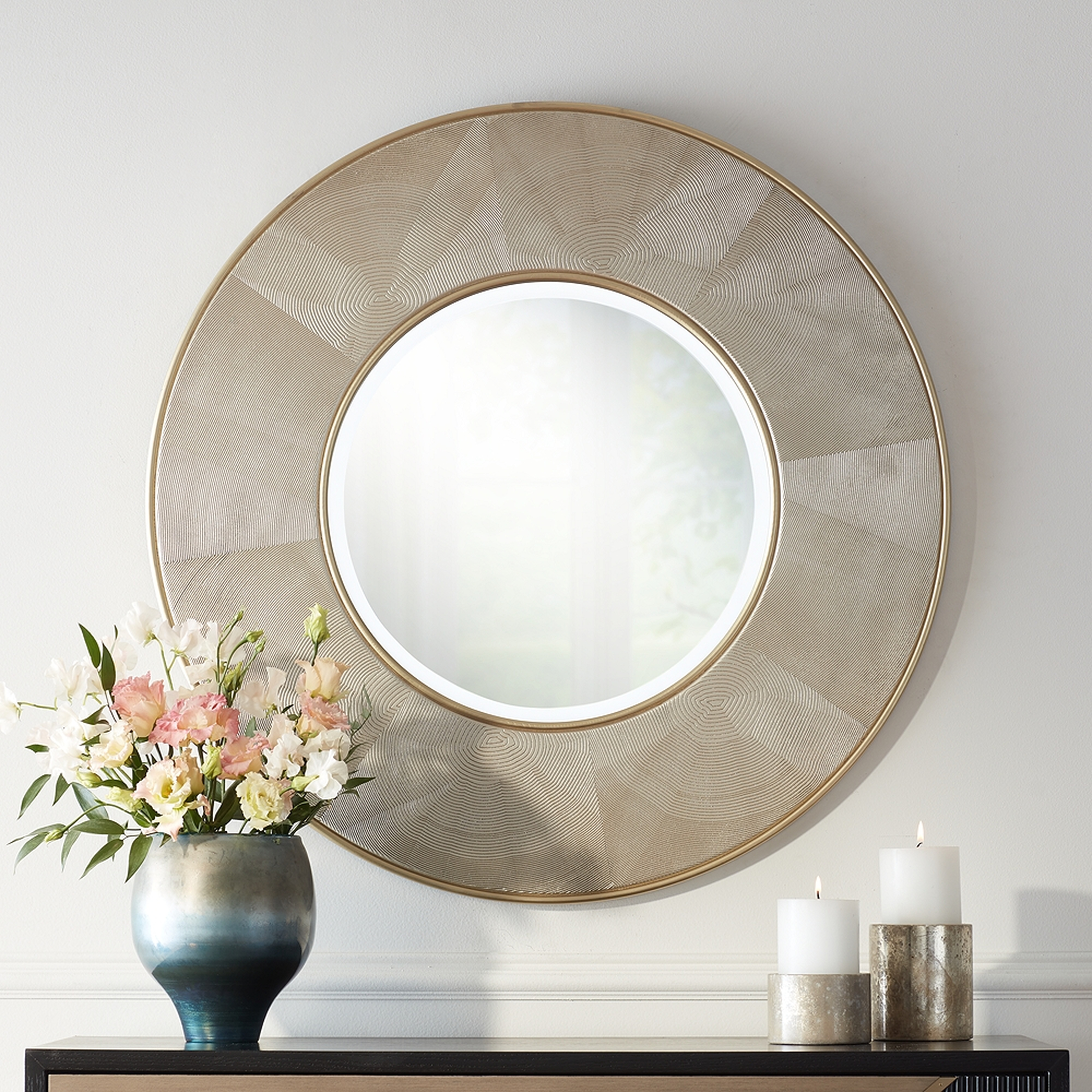 Sheridan Champagne Gold and Silver 31" Round Wall Mirror - Style # 95T49 - Lamps Plus