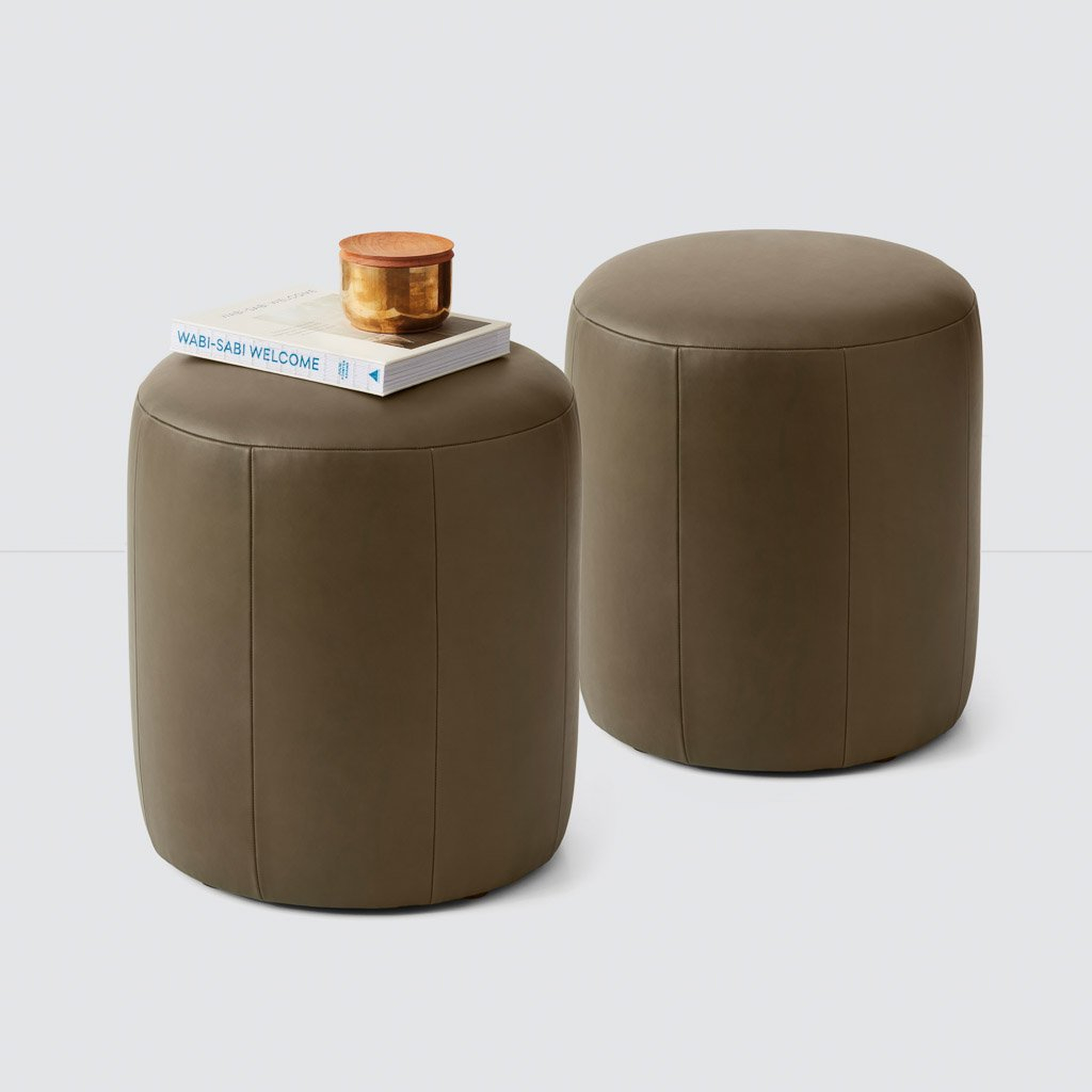 Torres Round Leather Ottoman - Small - Olive - One Ottoman By The Citizenry - The Citizenry