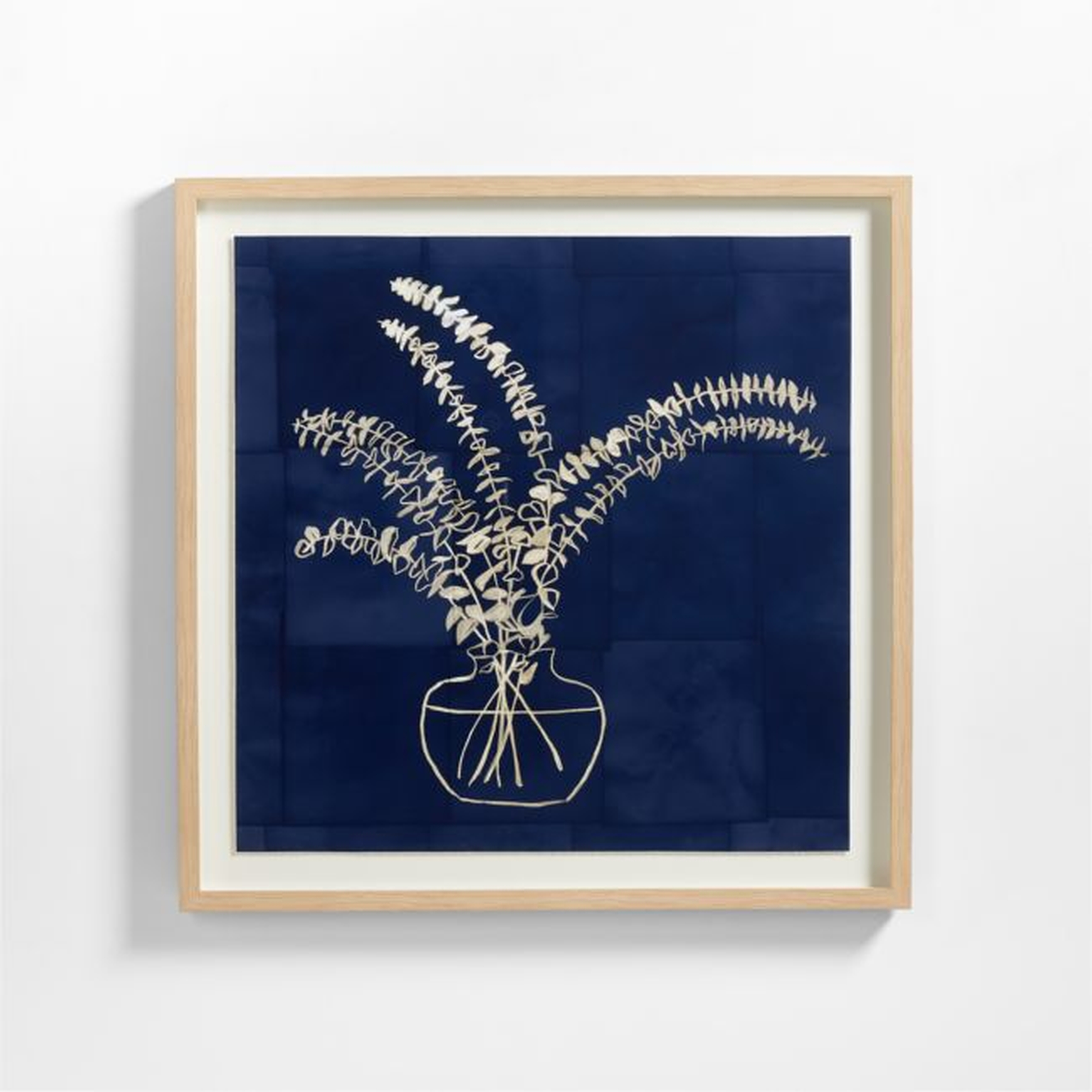 "Eucalyptus on Navy" Framed Reproduction Wall Art Print 35.5"x35.5" by Alexandra White - Crate and Barrel
