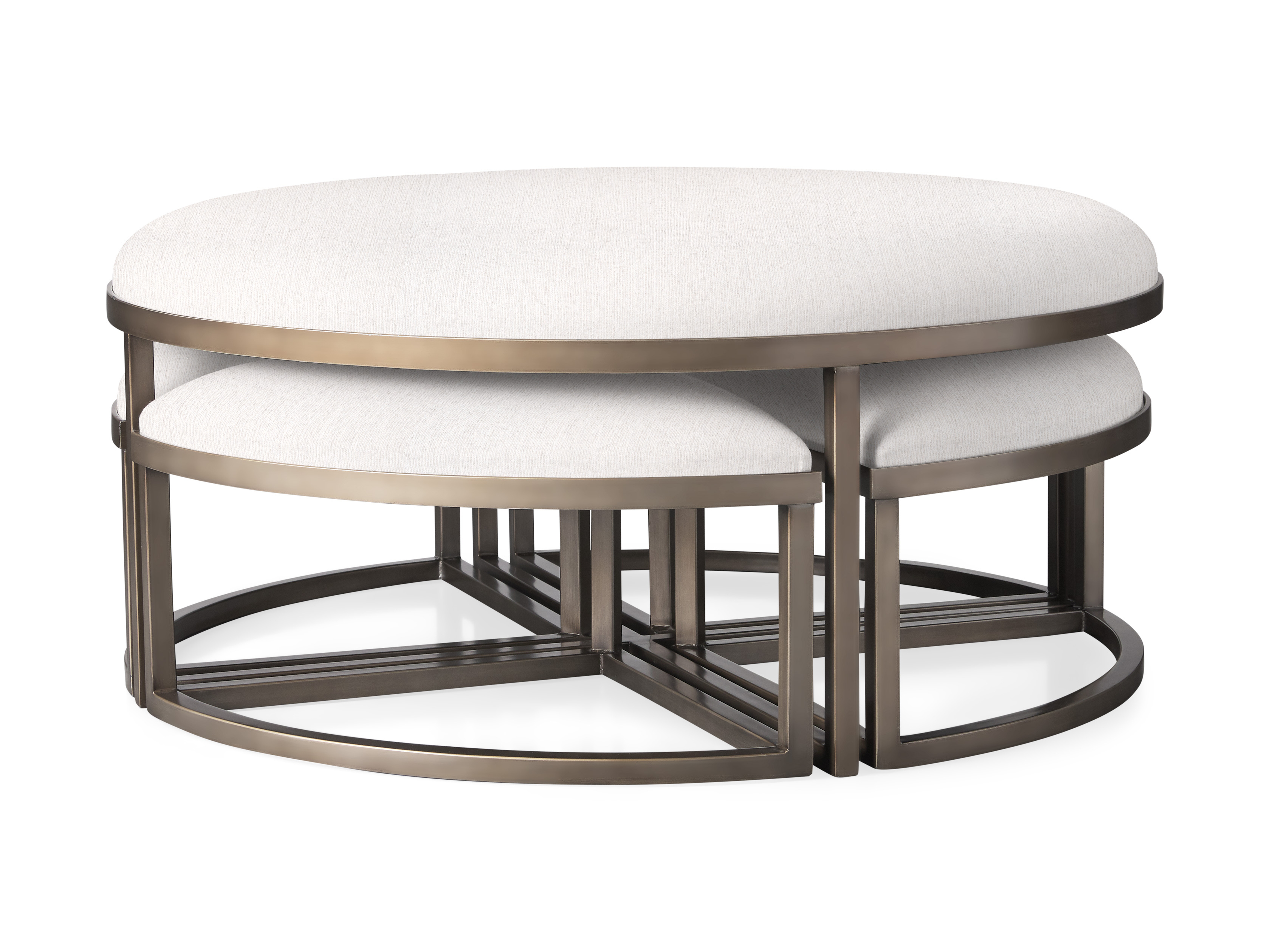 Palmer Upholstered Round Nesting Ottoman in Antique Brass Gold  Essential Salt - Arhaus