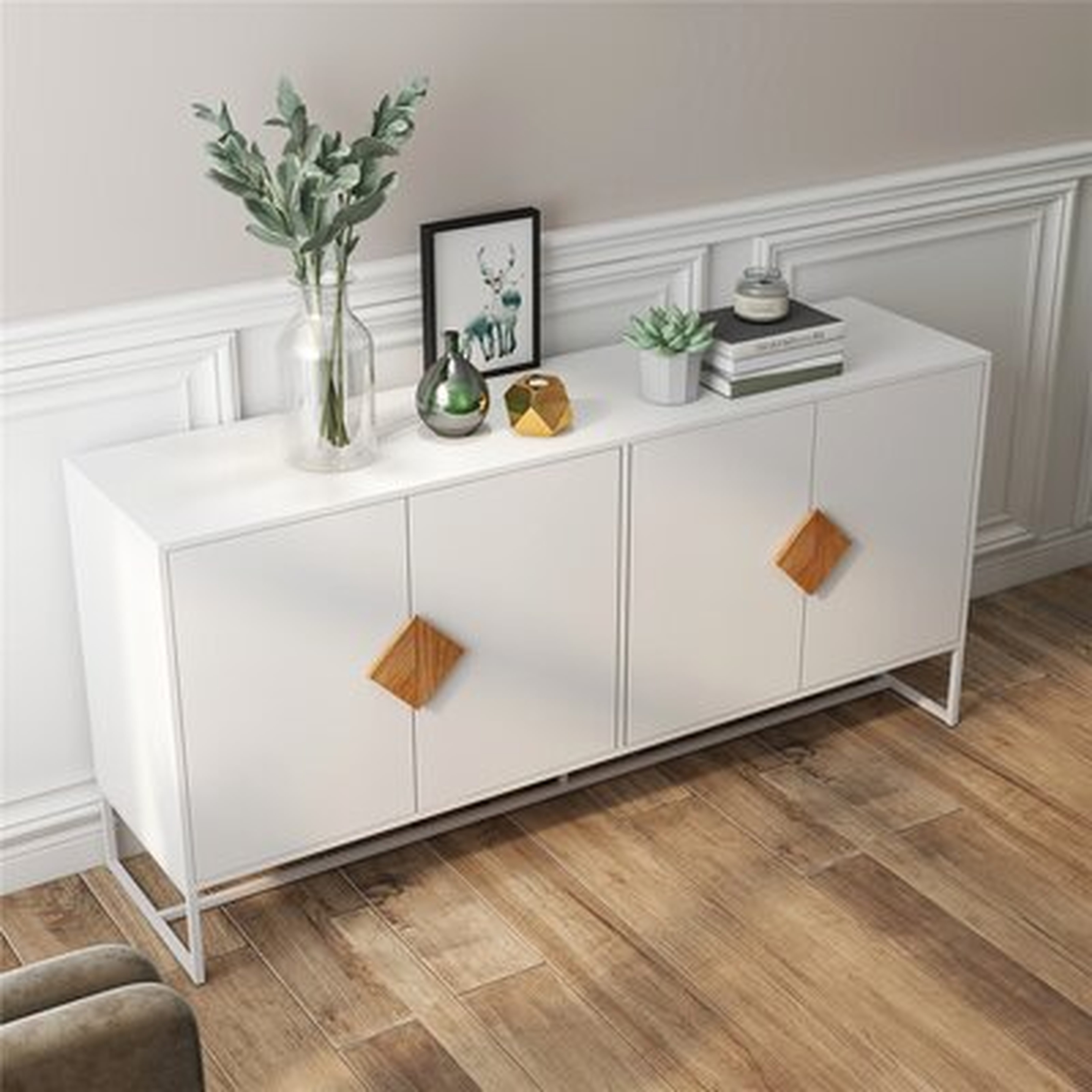 Solid Wood Special Shape Square Handle Design With 4 Doors And Double Storage Sideboard - Wayfair