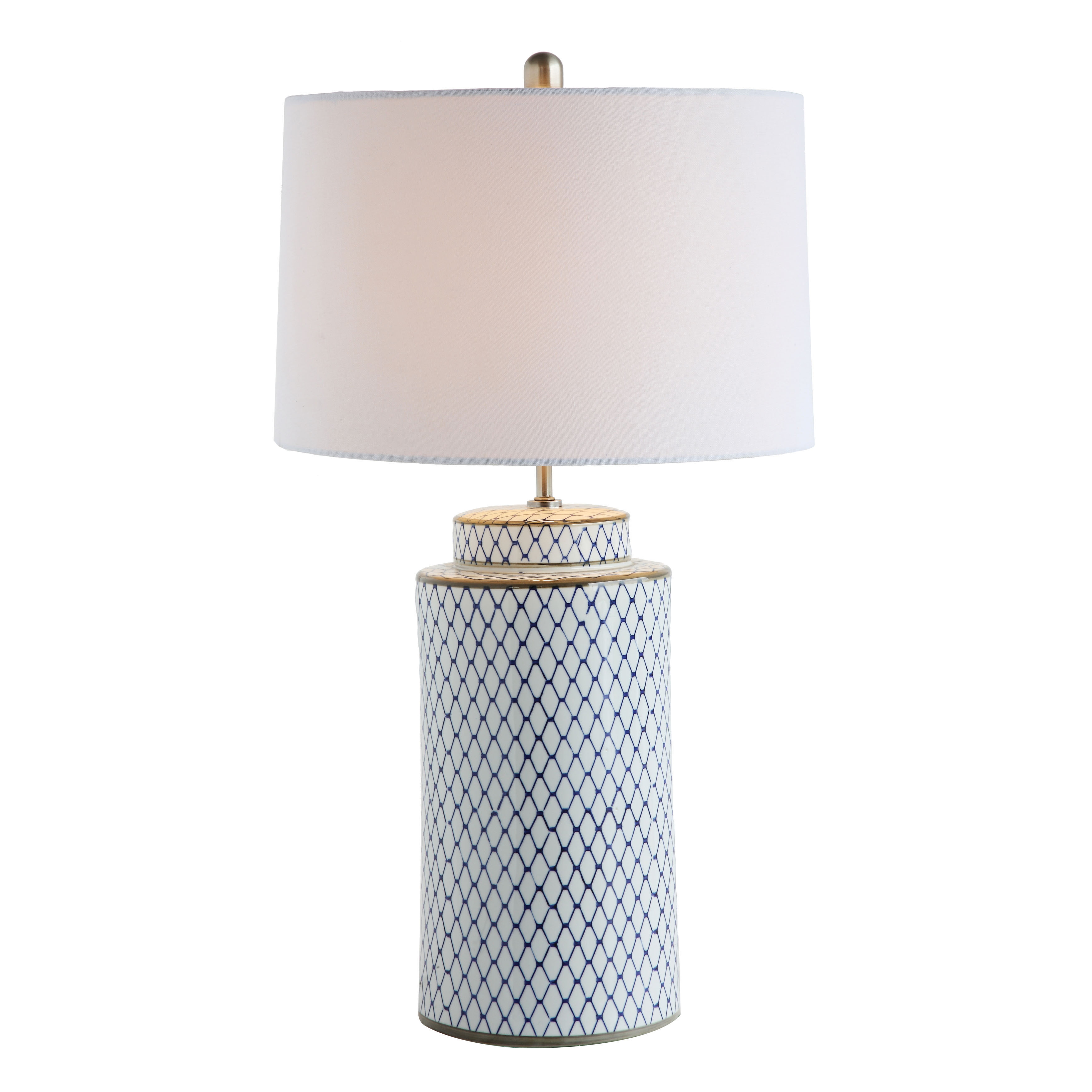 Ceramic Table lamp with Linen Shade, Indigo & White - Nomad Home