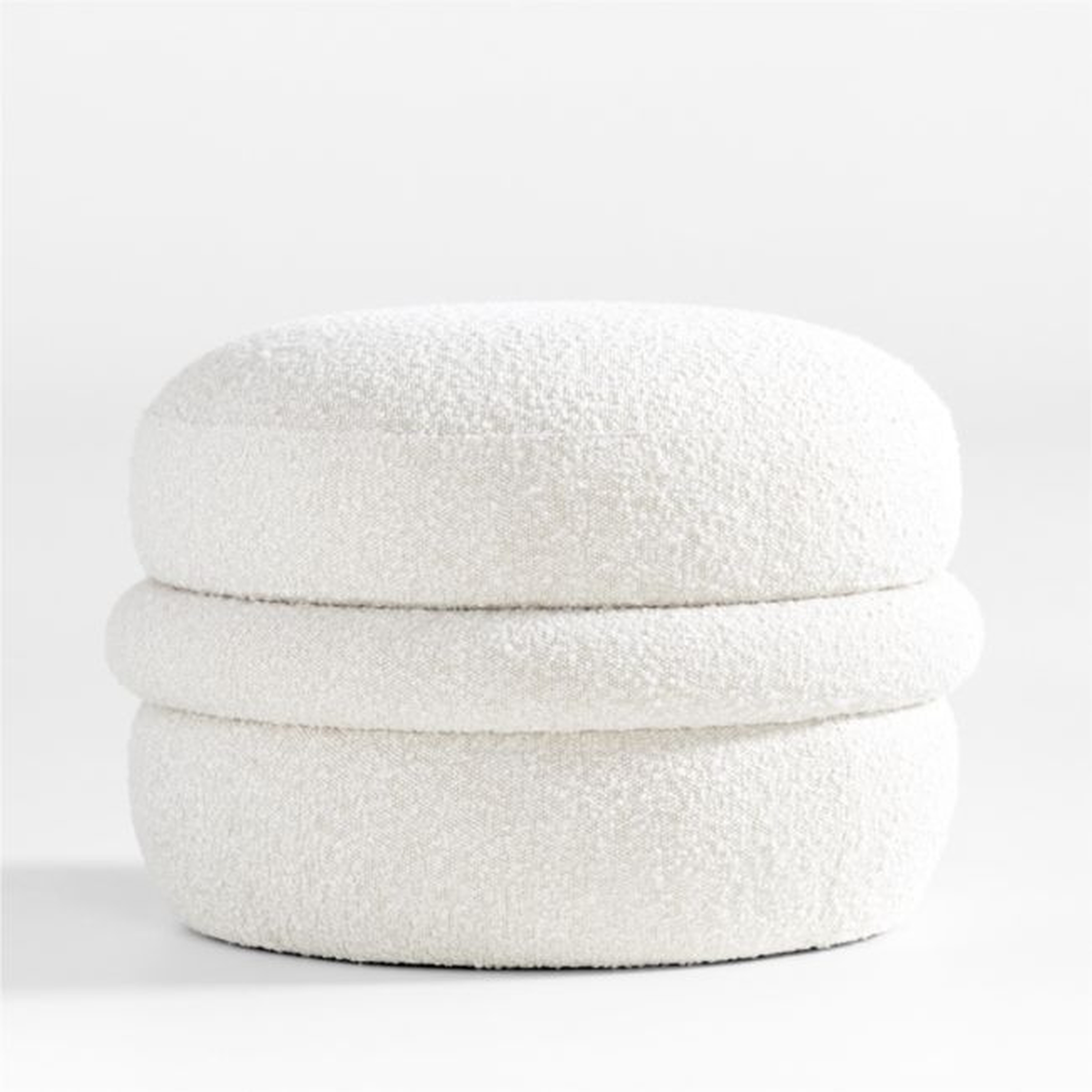 Macaron Cream Boucle Round Storage Nursery Ottoman by Leanne Ford - Crate and Barrel