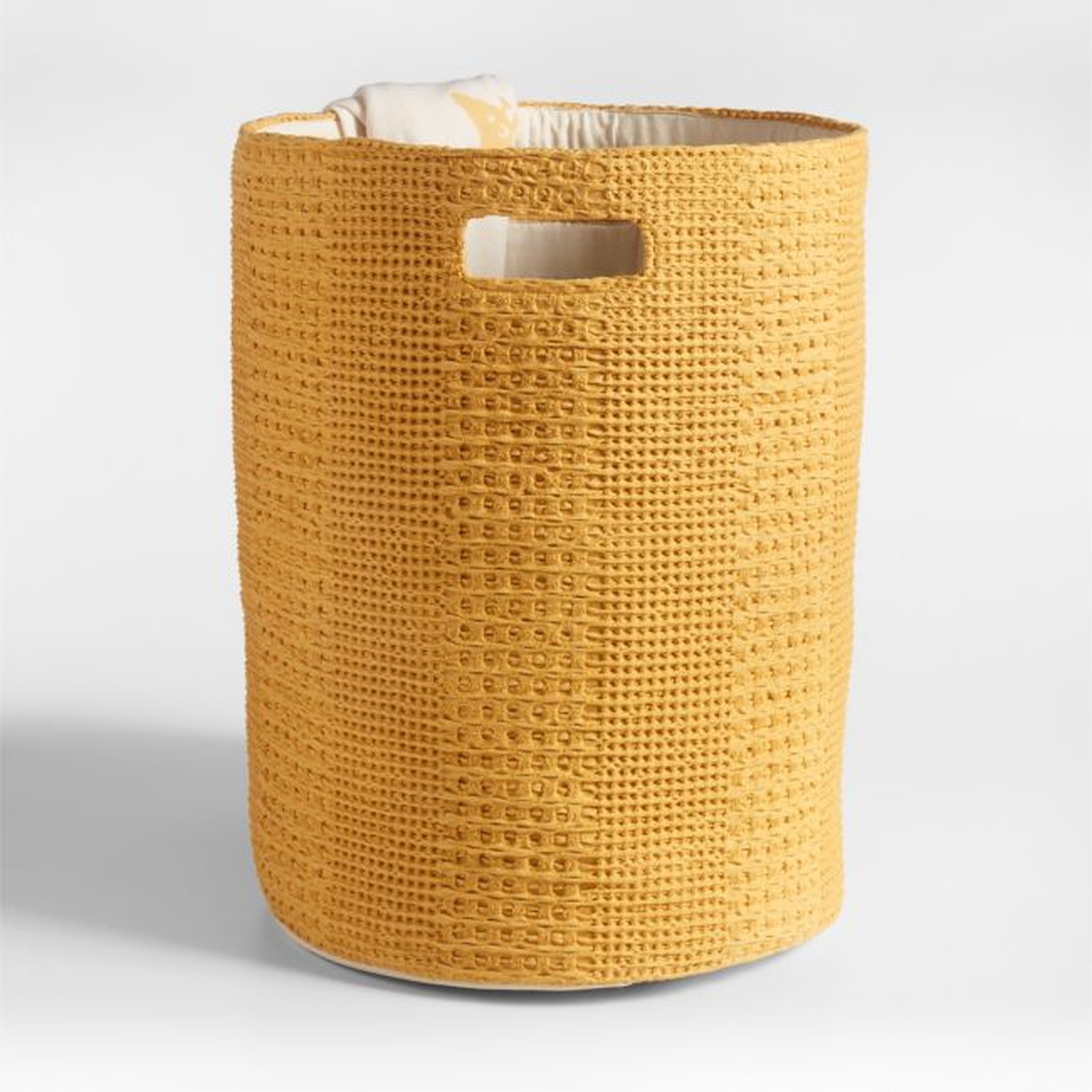 Nella Ochre Yellow Cotton Waffle Weave Kids Hamper with Handles - Crate & Kids
