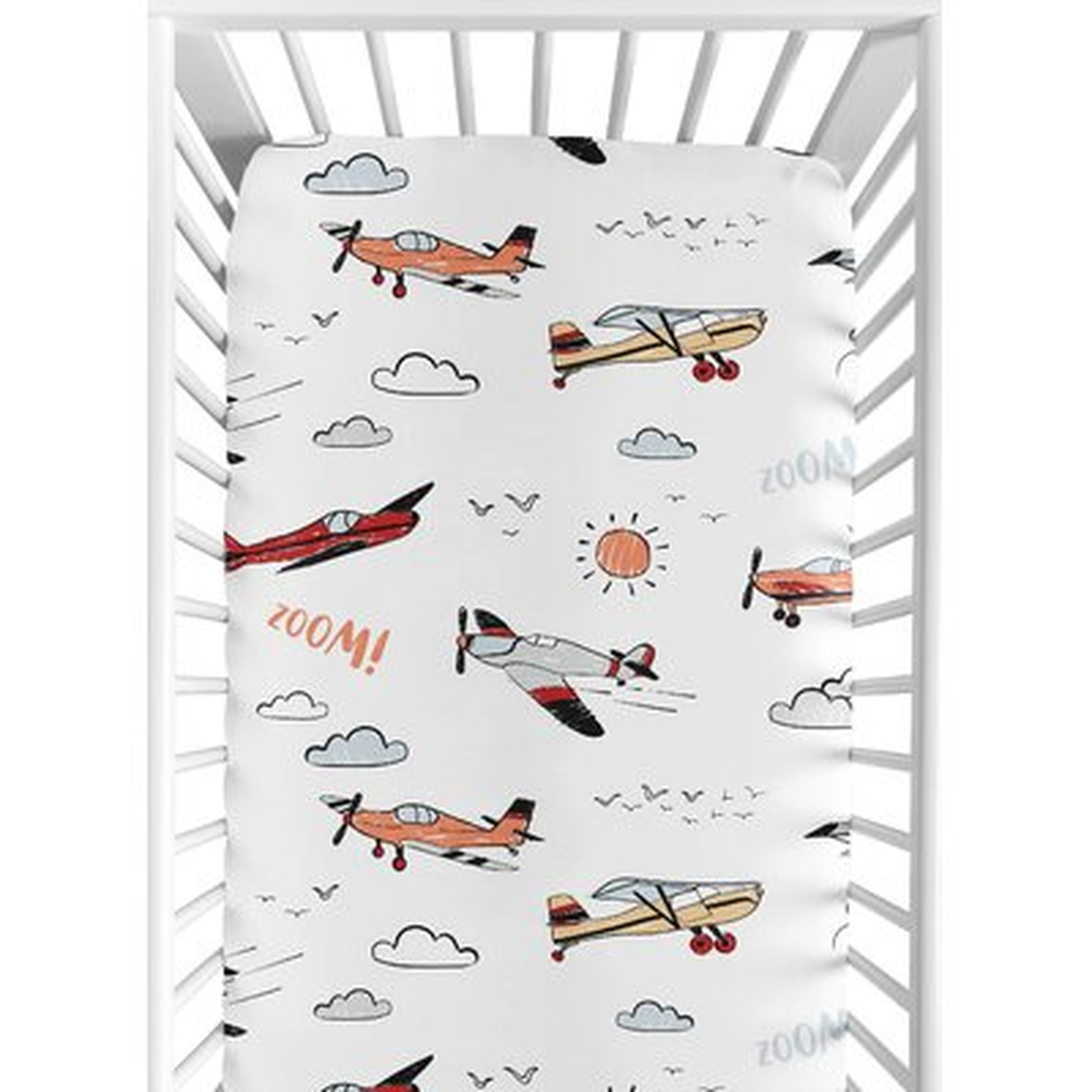 Vintage Airplane Red And Blue Fitted Crib Sheet By Sweet Jojo Designs - Wayfair