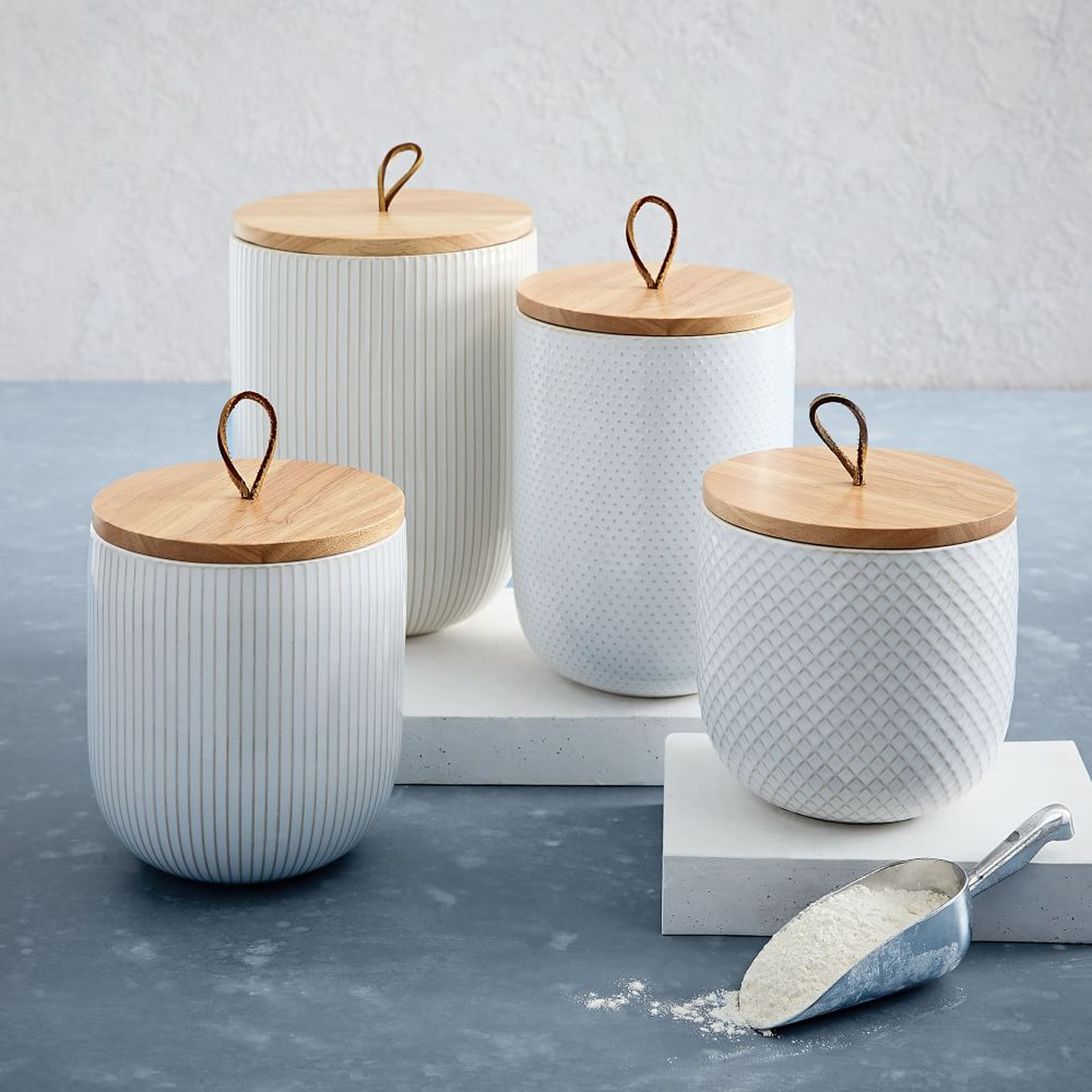 Textured Kitchen Canister, Set of 4, White - West Elm