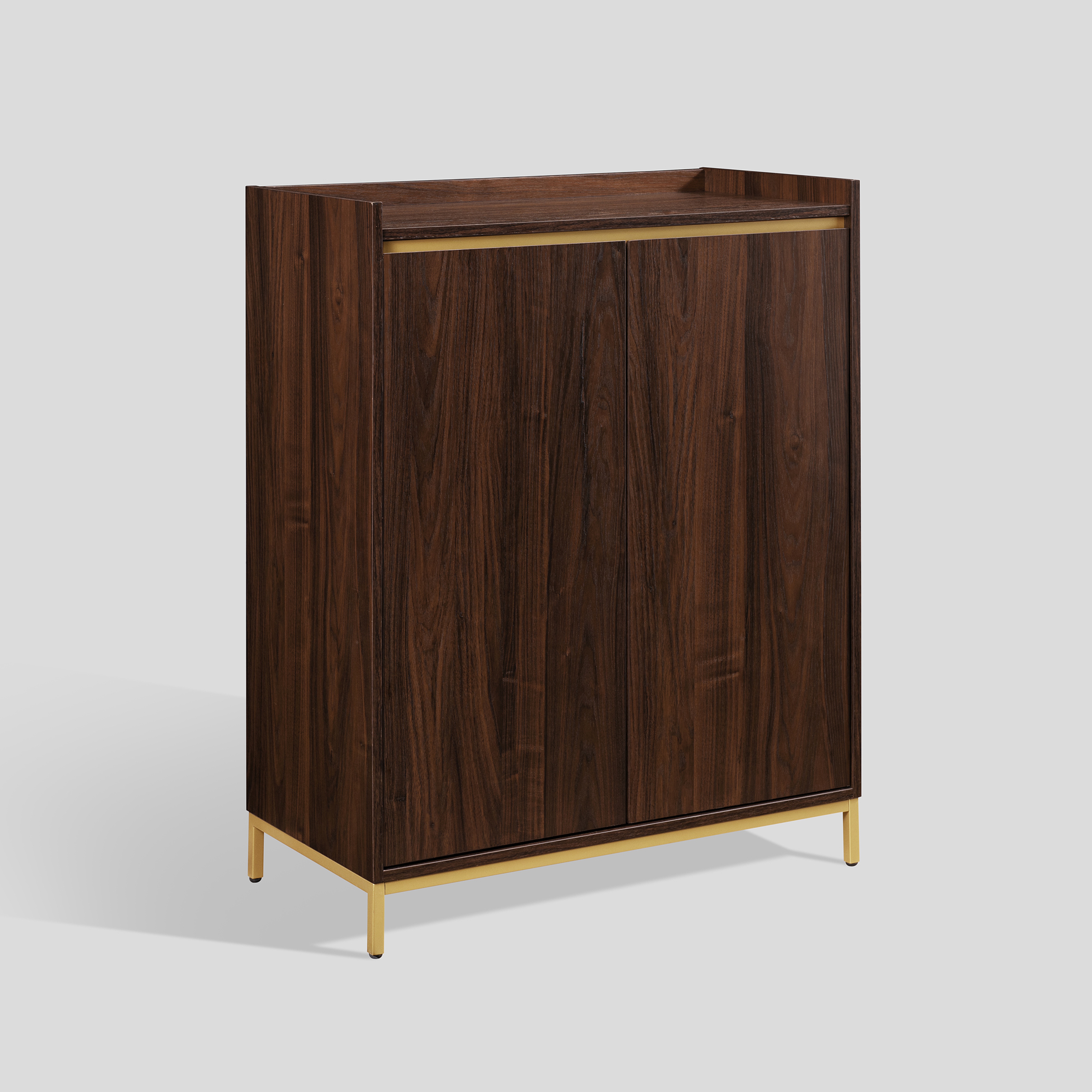 Contemporary 2-Door Accent Cabinet with Framed Top - Dark Walnut/ Gold - Walker Edison