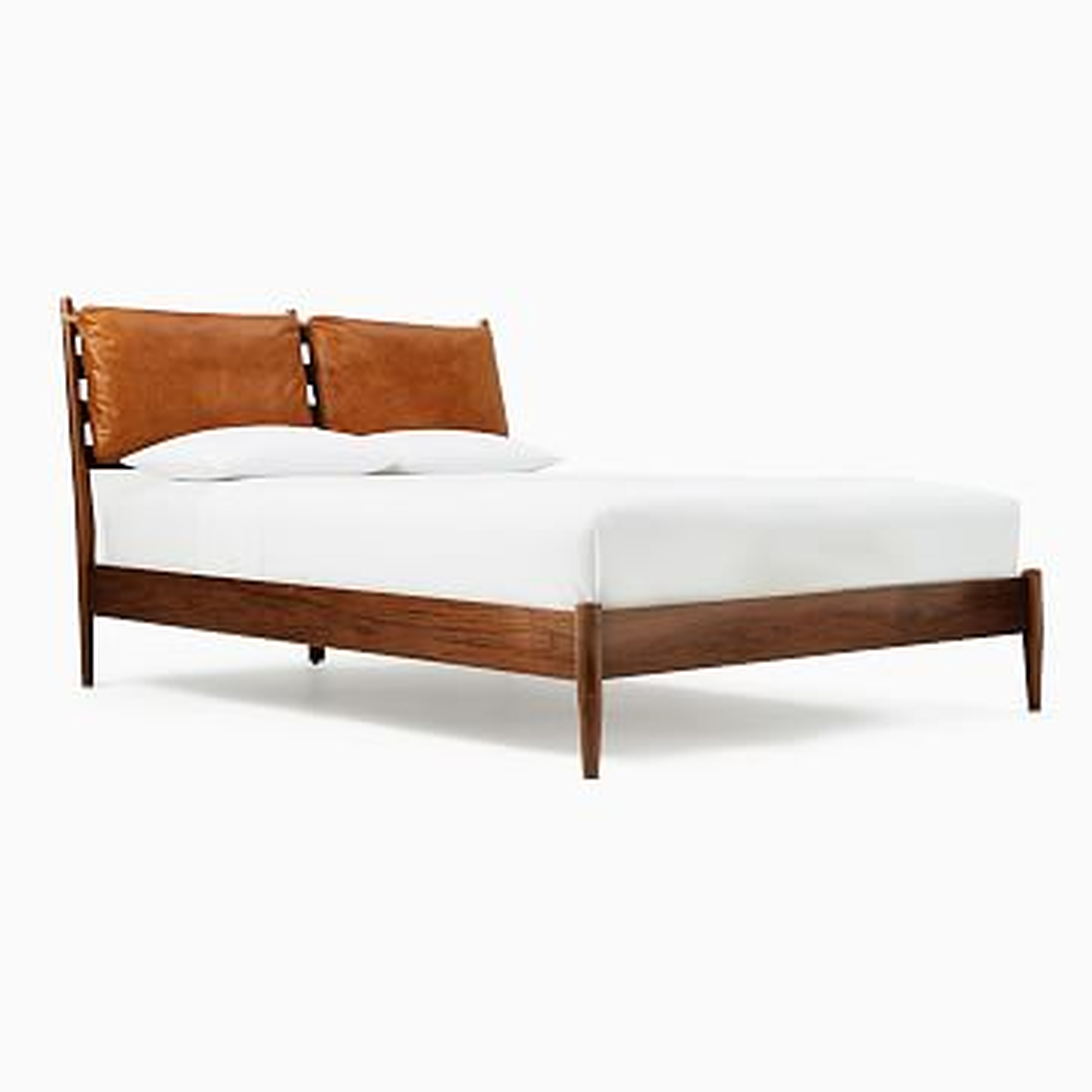 NO LONGER AVAILABLE Arne Bed+ Leather Cushion- Queen, Walnut - West Elm