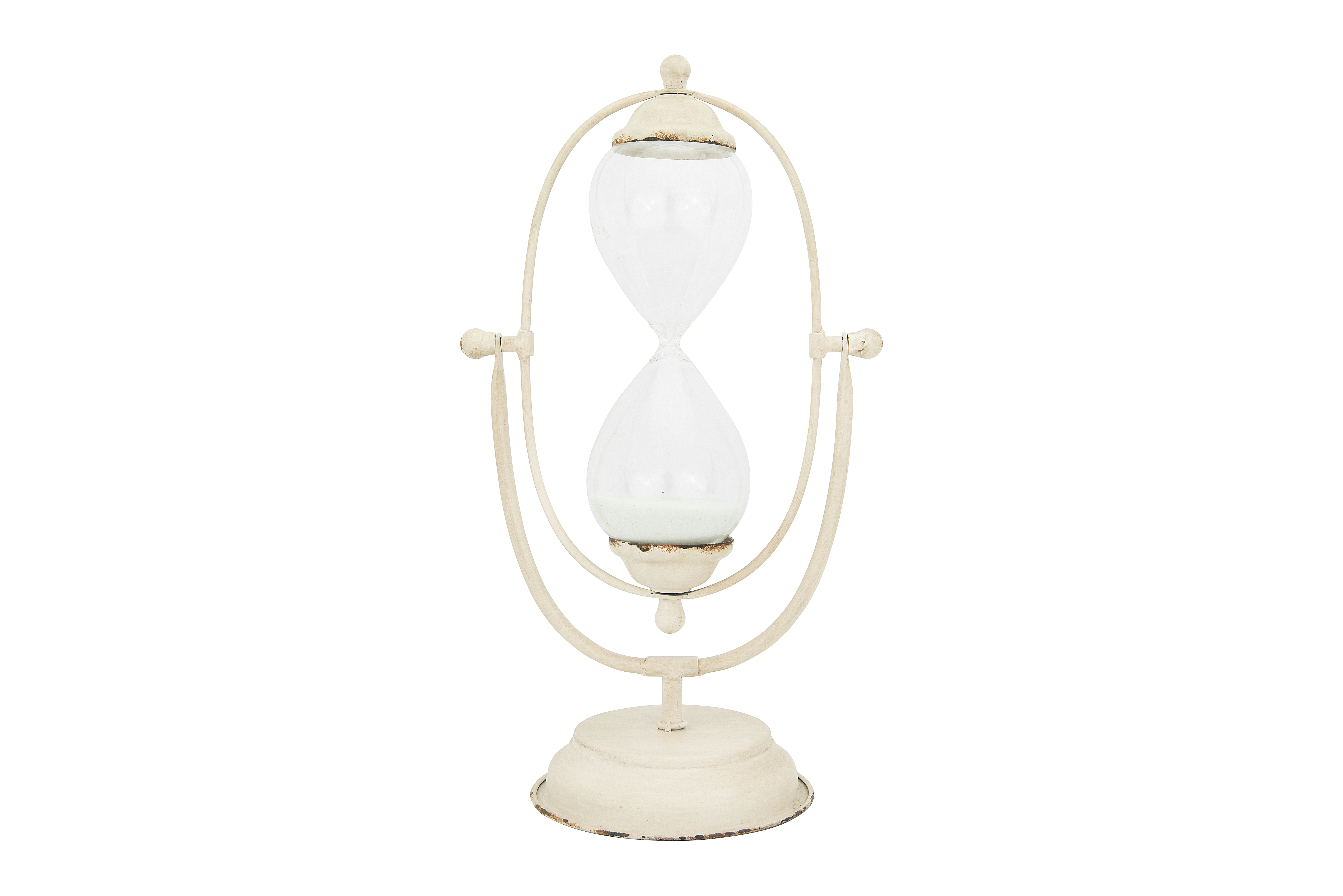 Decorative Antique Cream Metal Hourglass with White Sand - Nomad Home