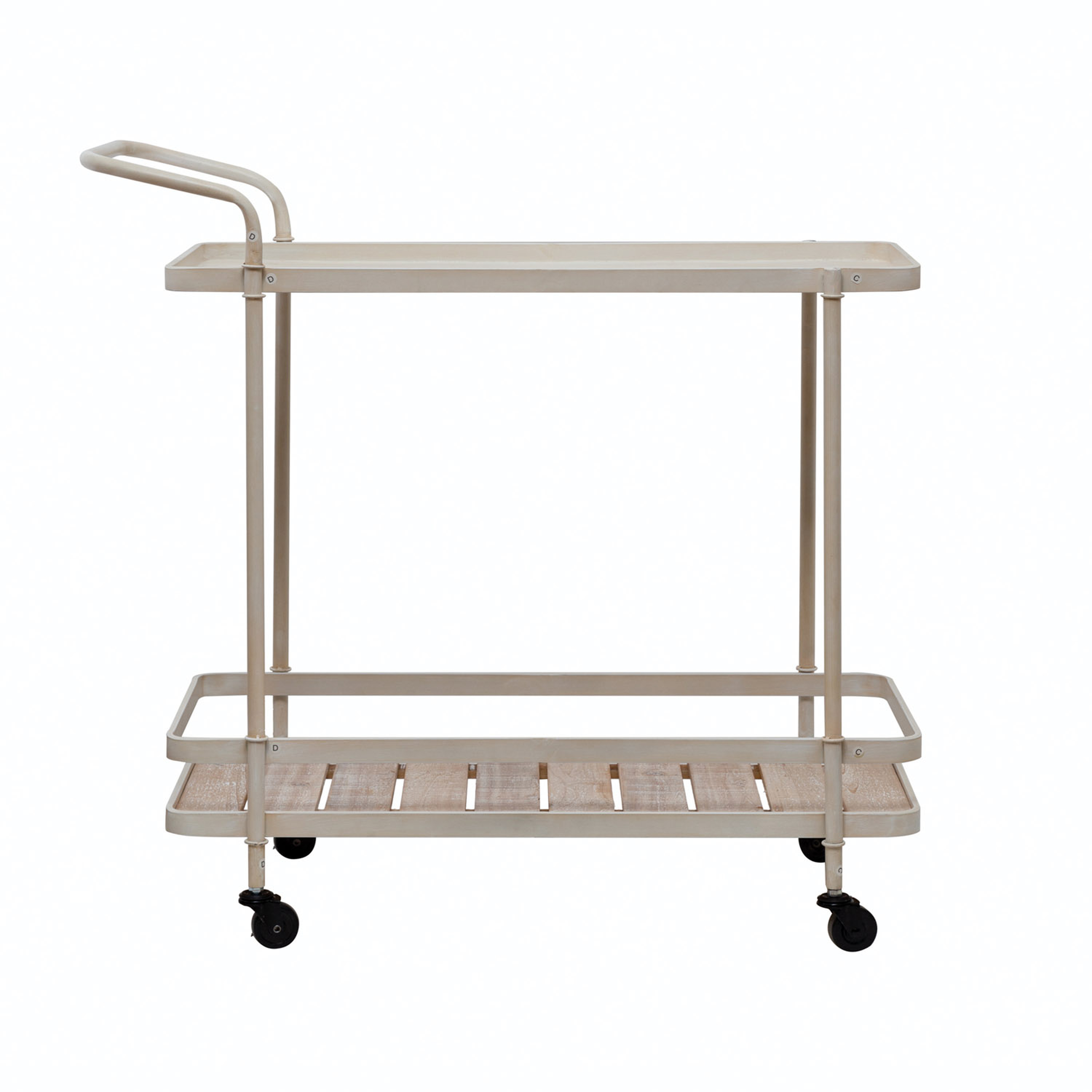 Metal 2-Tier Bar Cart with Fir Wood Slatted Shelf and Casters - Creative Co-Op