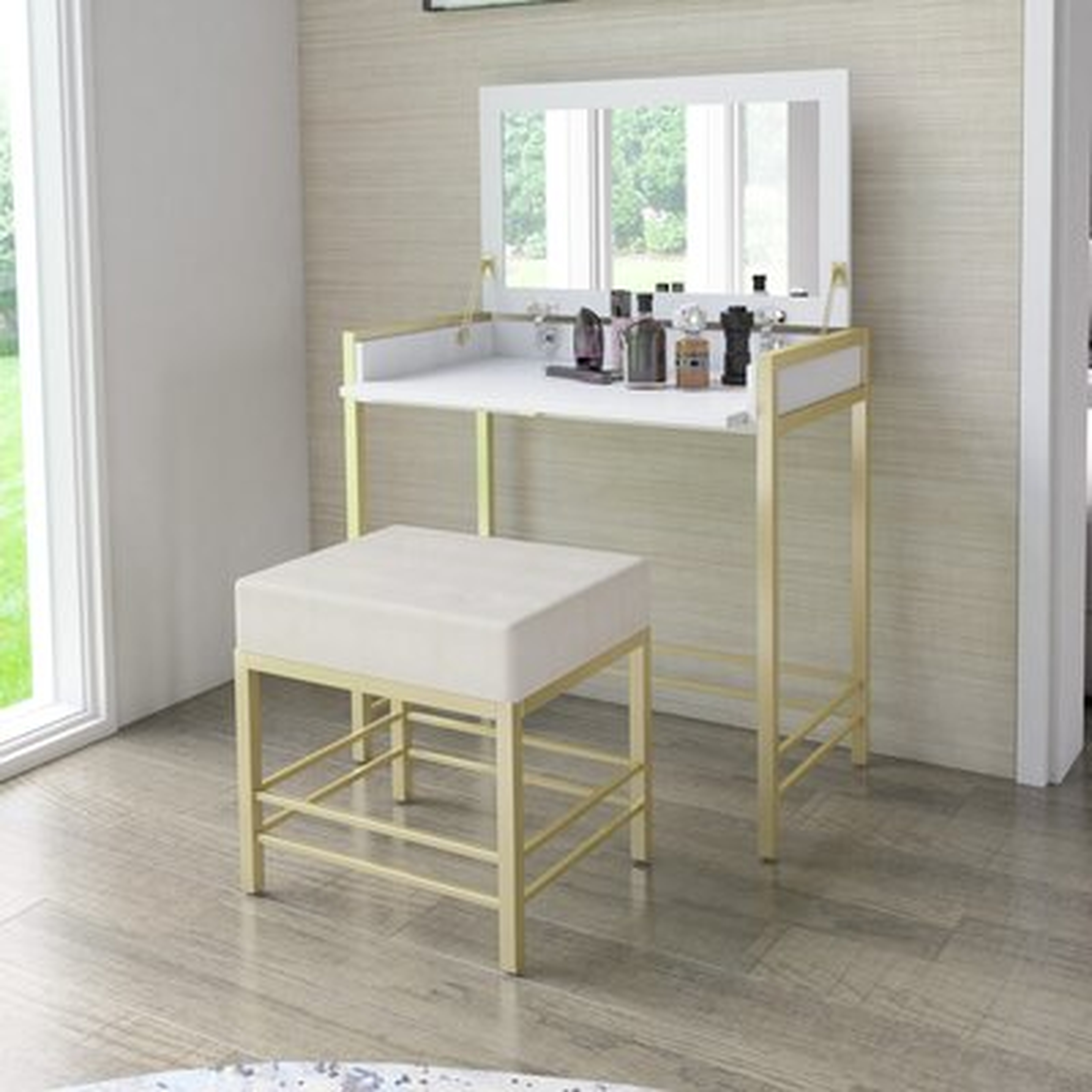 Jaidon Vanity Set with Stool and Mirror - Wayfair