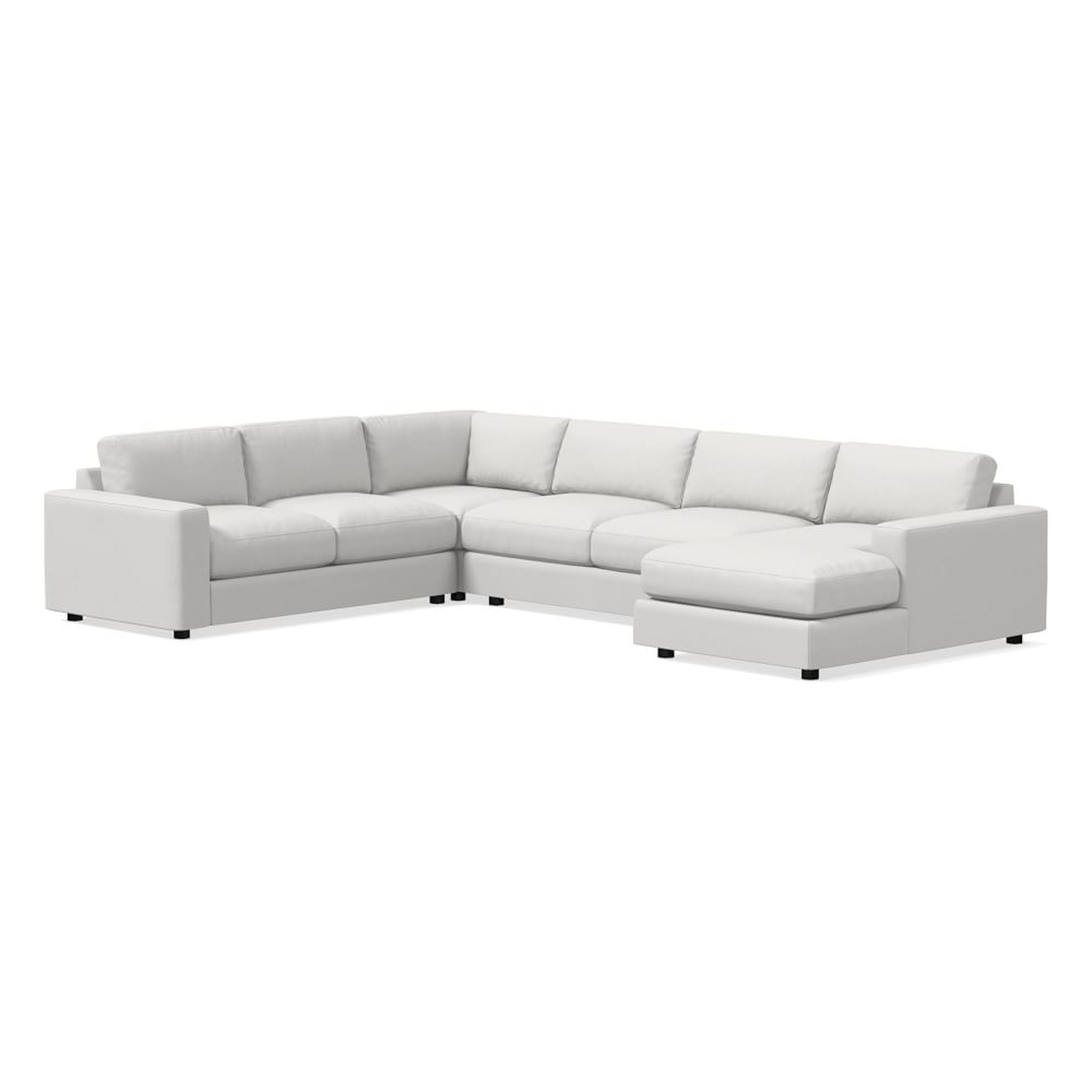 Urban 106" Right 4-Piece Chaise Sectional, Performance Washed Canvas, White, Down Blend Fill - West Elm