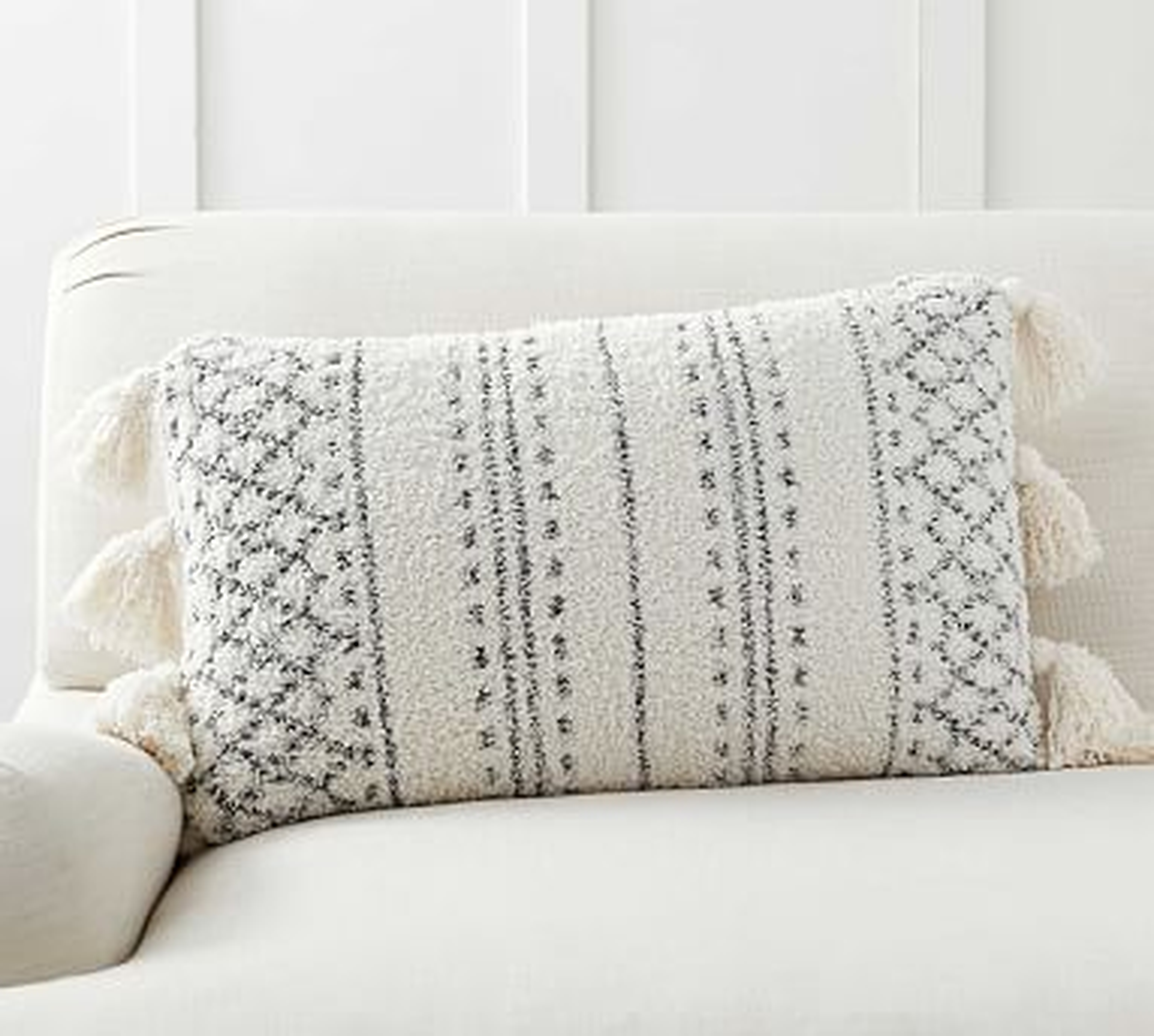 Cozy Tassel Trellis Lumbar Pillow Cover, 16 x 26", Ivory Multi - Pottery Barn