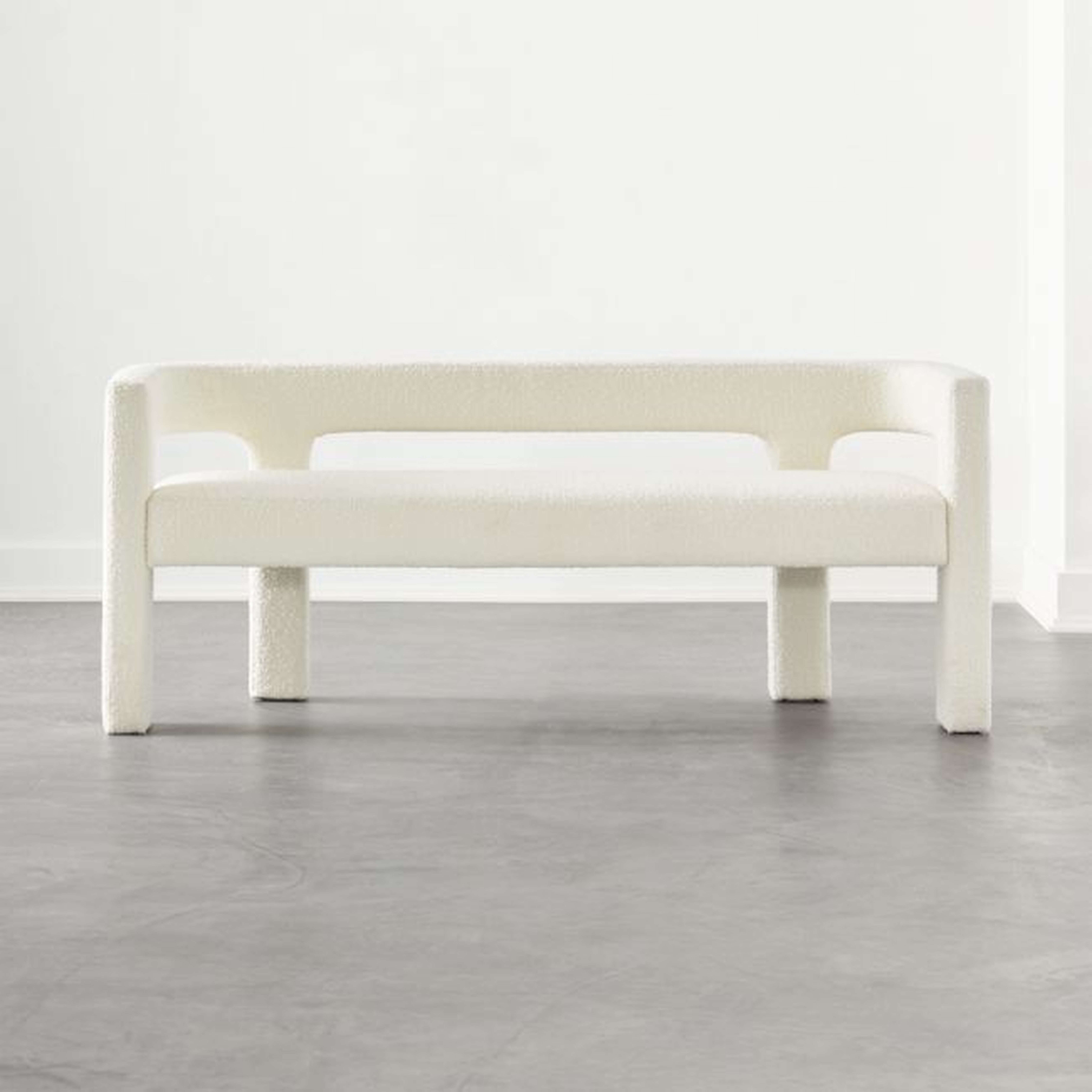 Stature 67" Warm White Boucle Bench - CB2