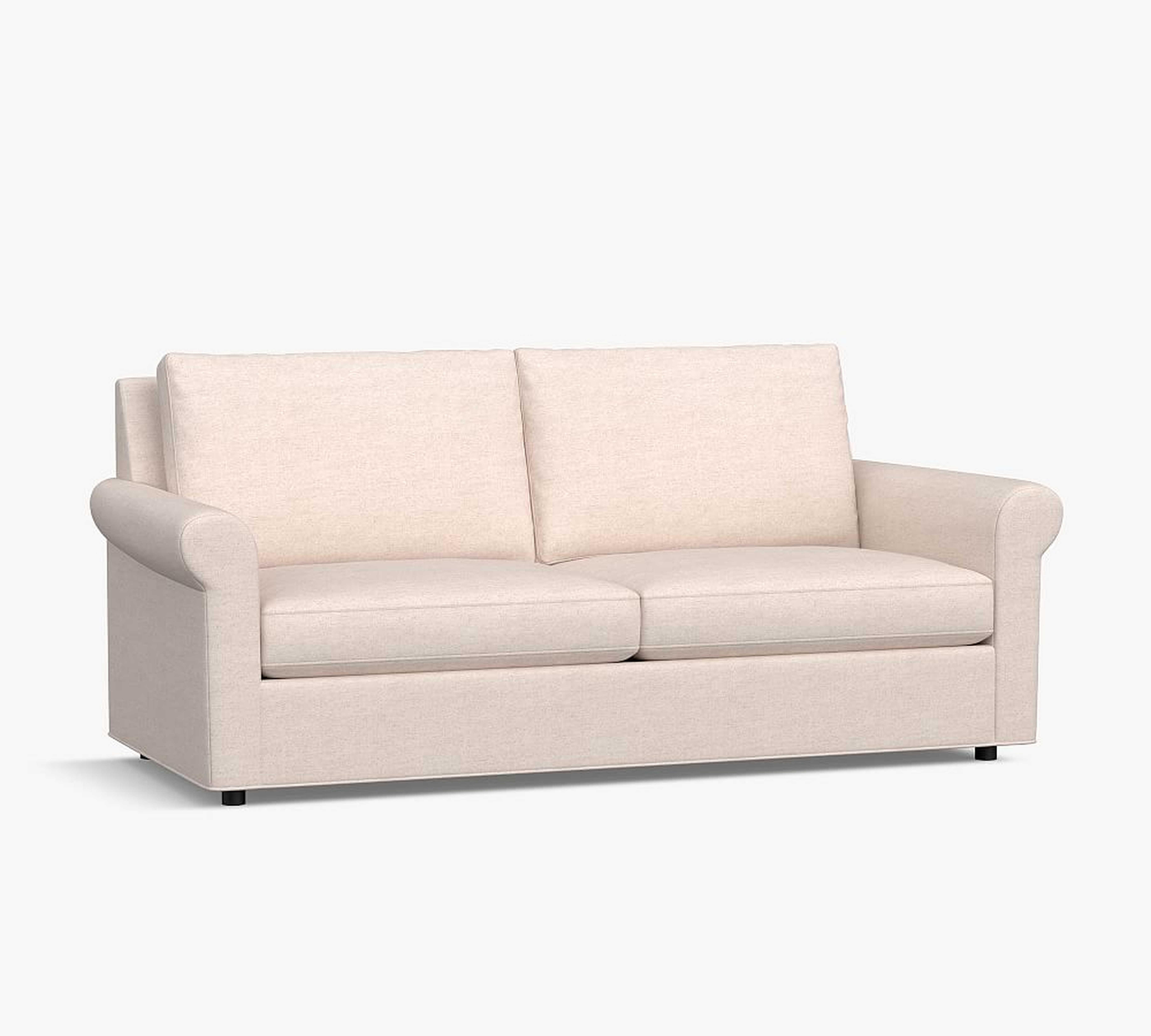 Sanford Roll Arm Upholstered Sofa 77", Polyester Wrapped Cushions, Performance Heathered Basketweave Dove - Pottery Barn