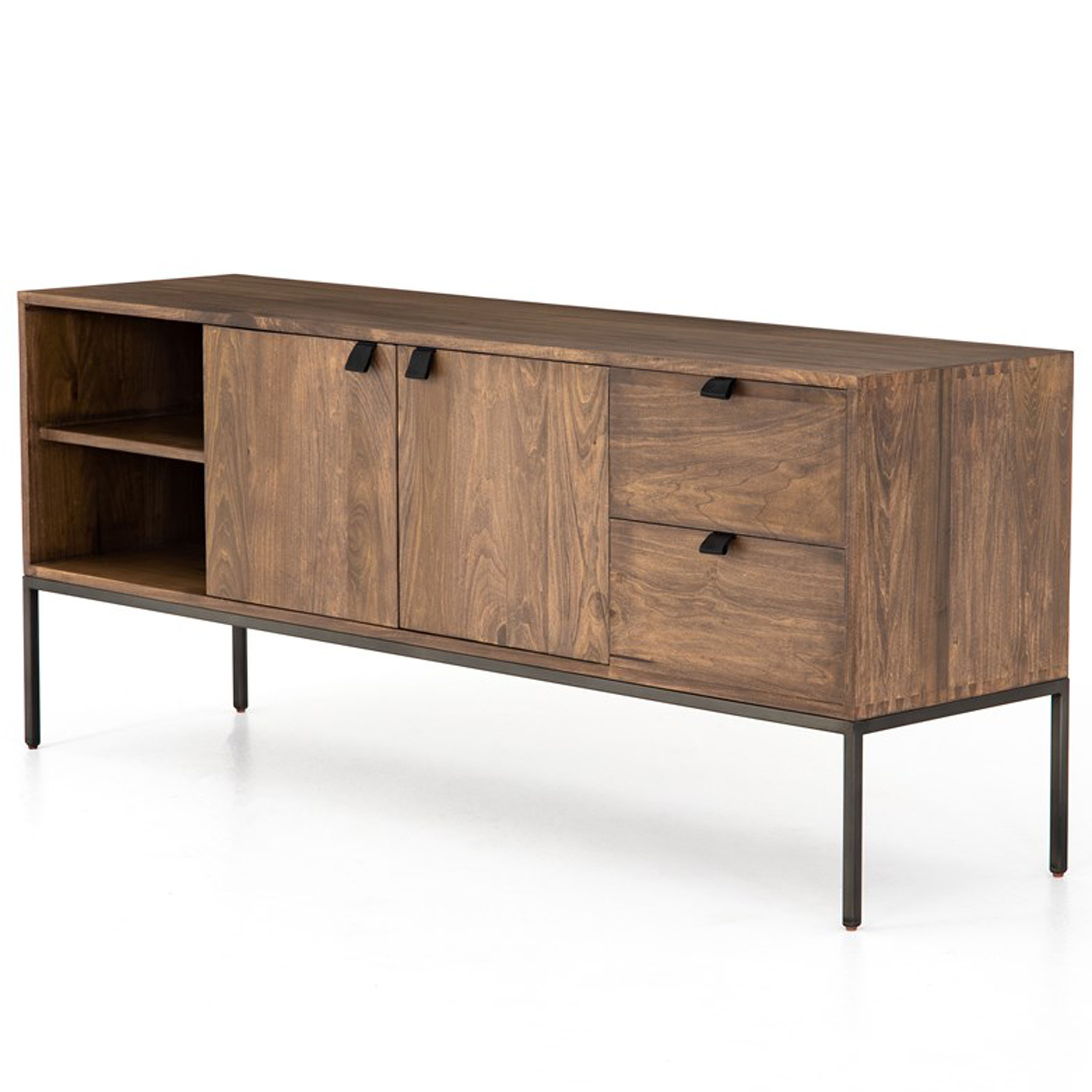 Theodore Industrial Loft Brown Wood Iron Media Cabinet - Kathy Kuo Home