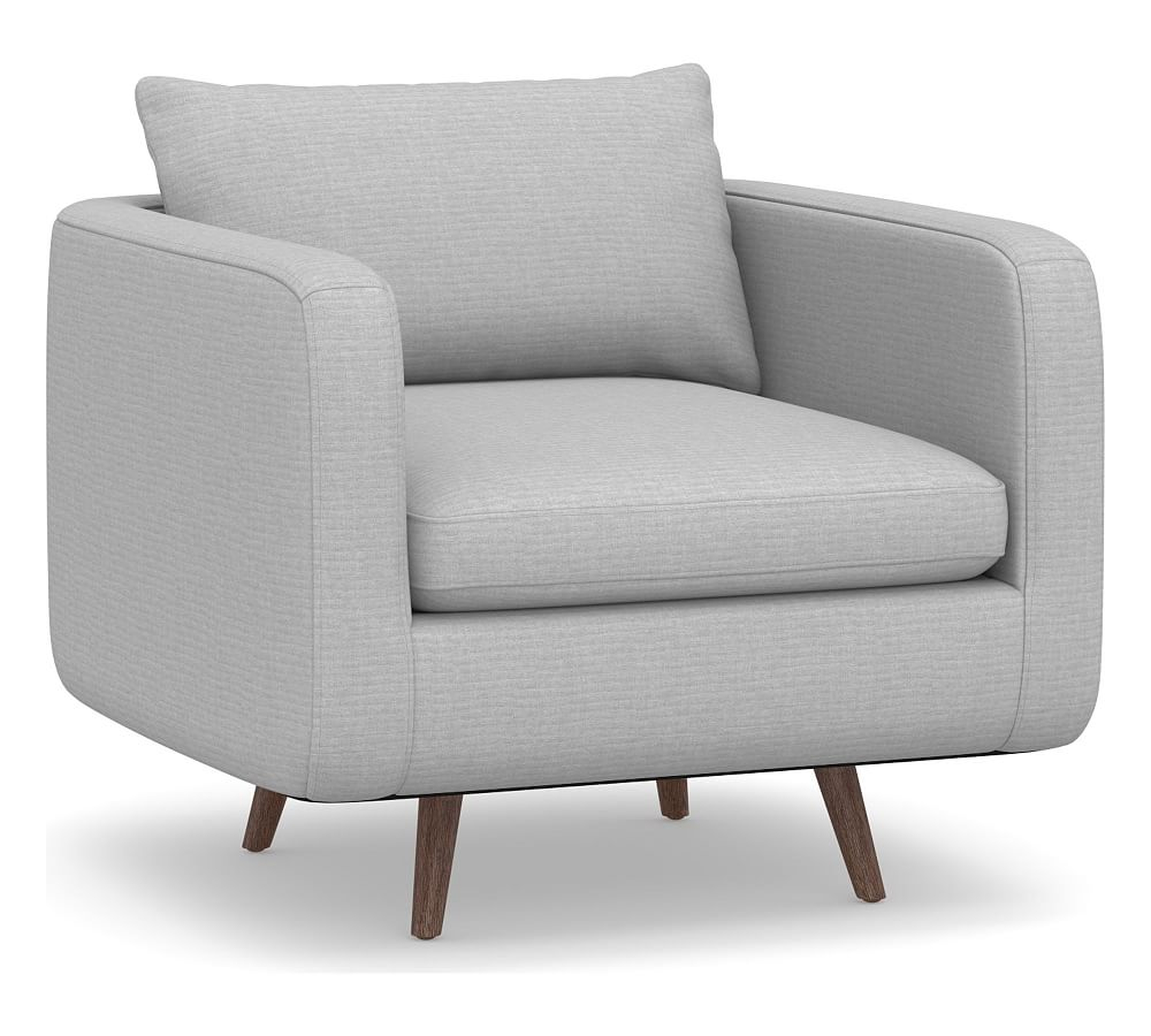 Harley Upholstered Armchair, Down Blend Wrapped Cushions, Brushed Crossweave Light Gray - Pottery Barn