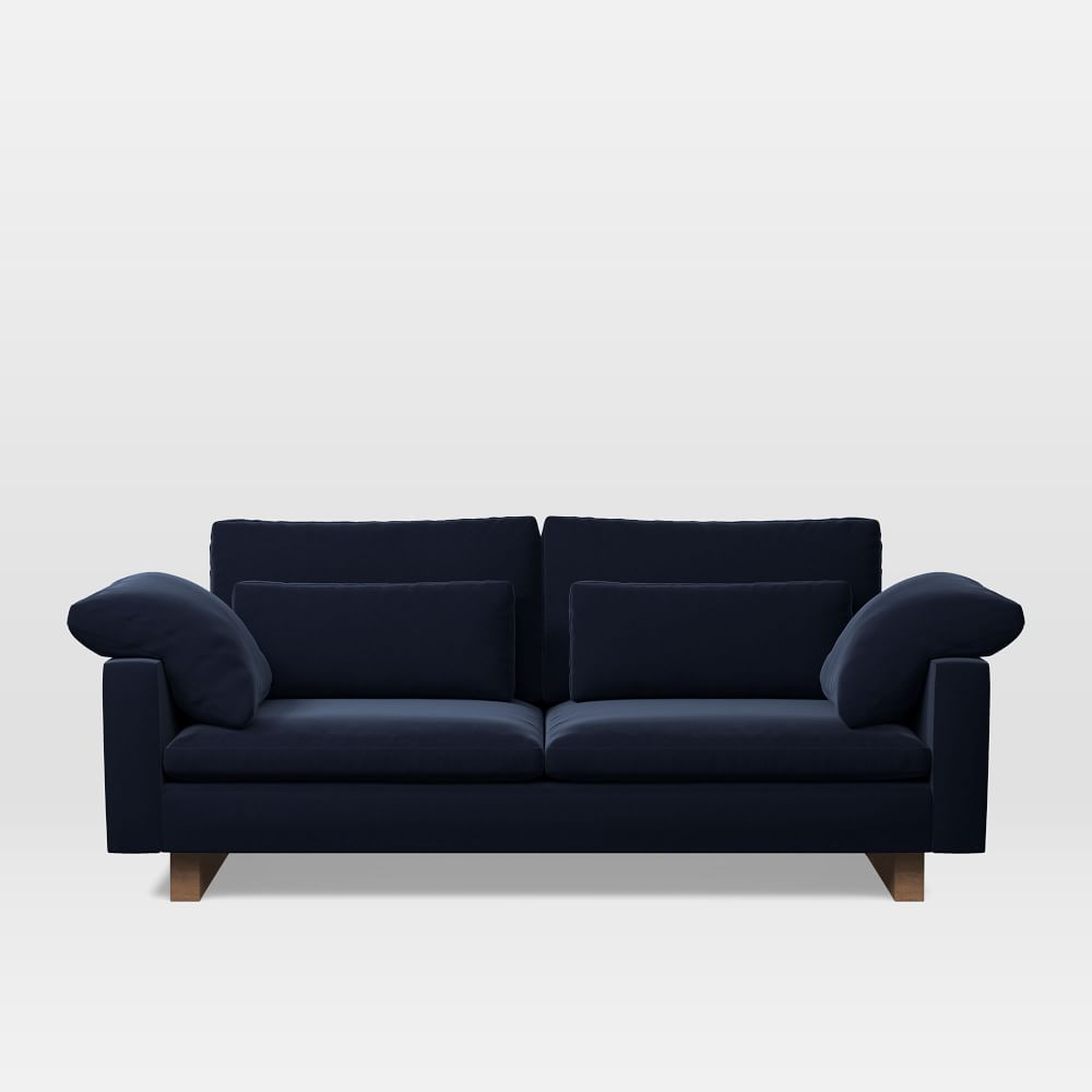 Harmony 82" Multi-Seat Sofa, Standard Depth, Distressed Velvet, Ink Blue, Dark Walnut - West Elm