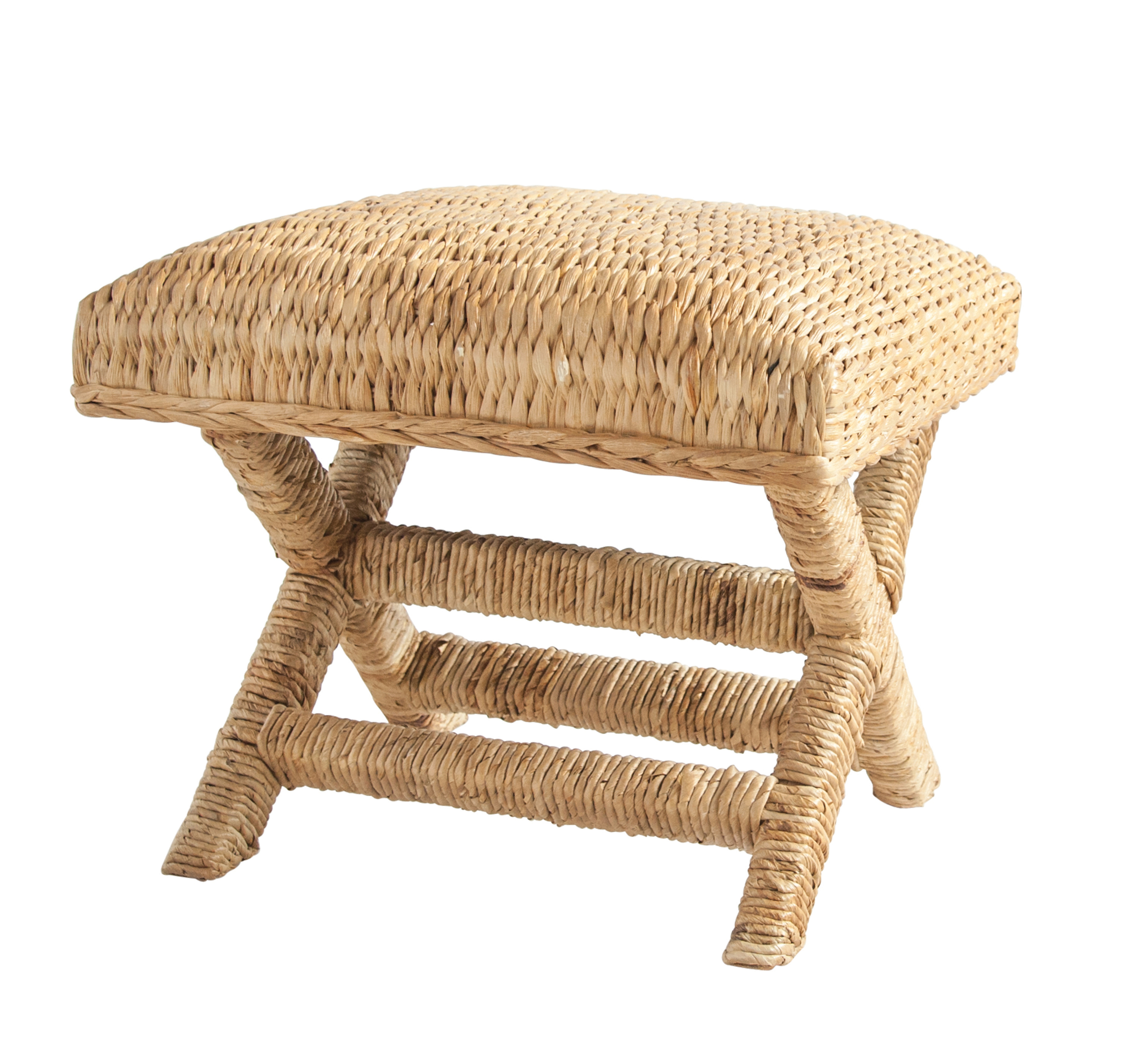 Wood & Woven Water Hyacinth Stool - Creative Co-Op