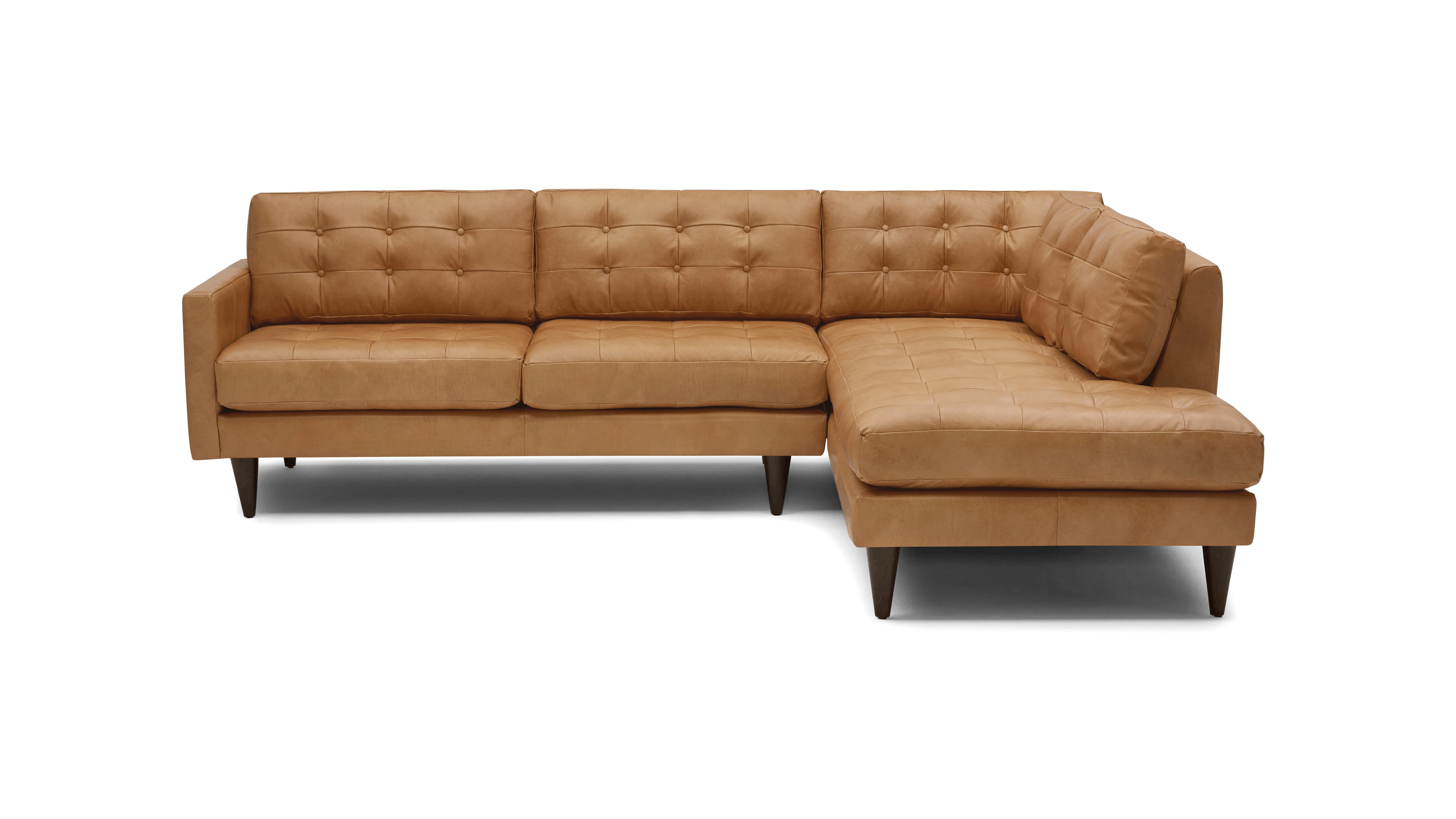 Brown Eliot Mid Century Modern Leather Sectional with Bumper - Santiago Camel - Mocha - Right - Joybird