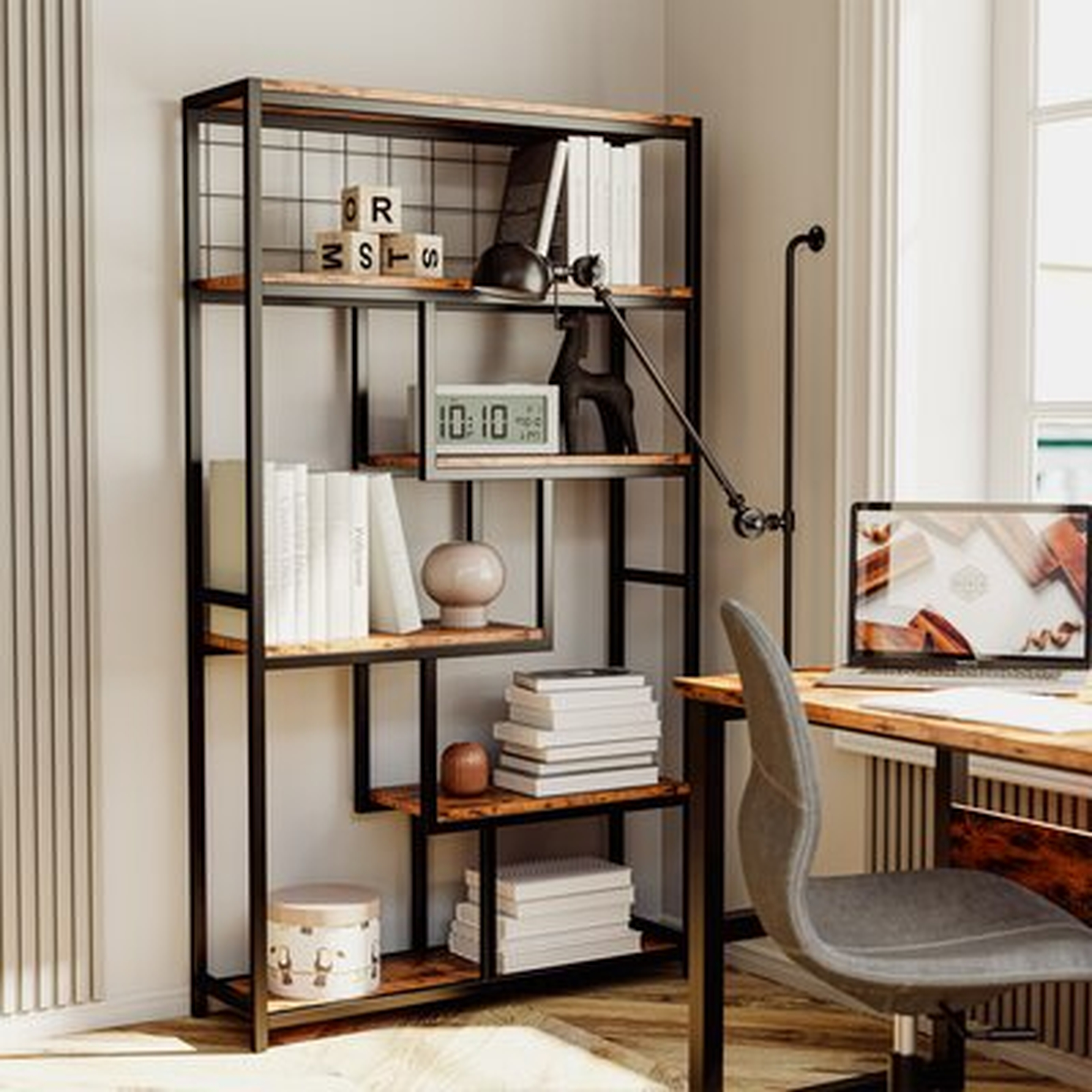 17 Stories Bookshelves And Bookcases 6-shelf Etagere Bookcase, Industrial Open Display Shelves Geometric Bookcase With Sturdy Metal Frame - Wayfair