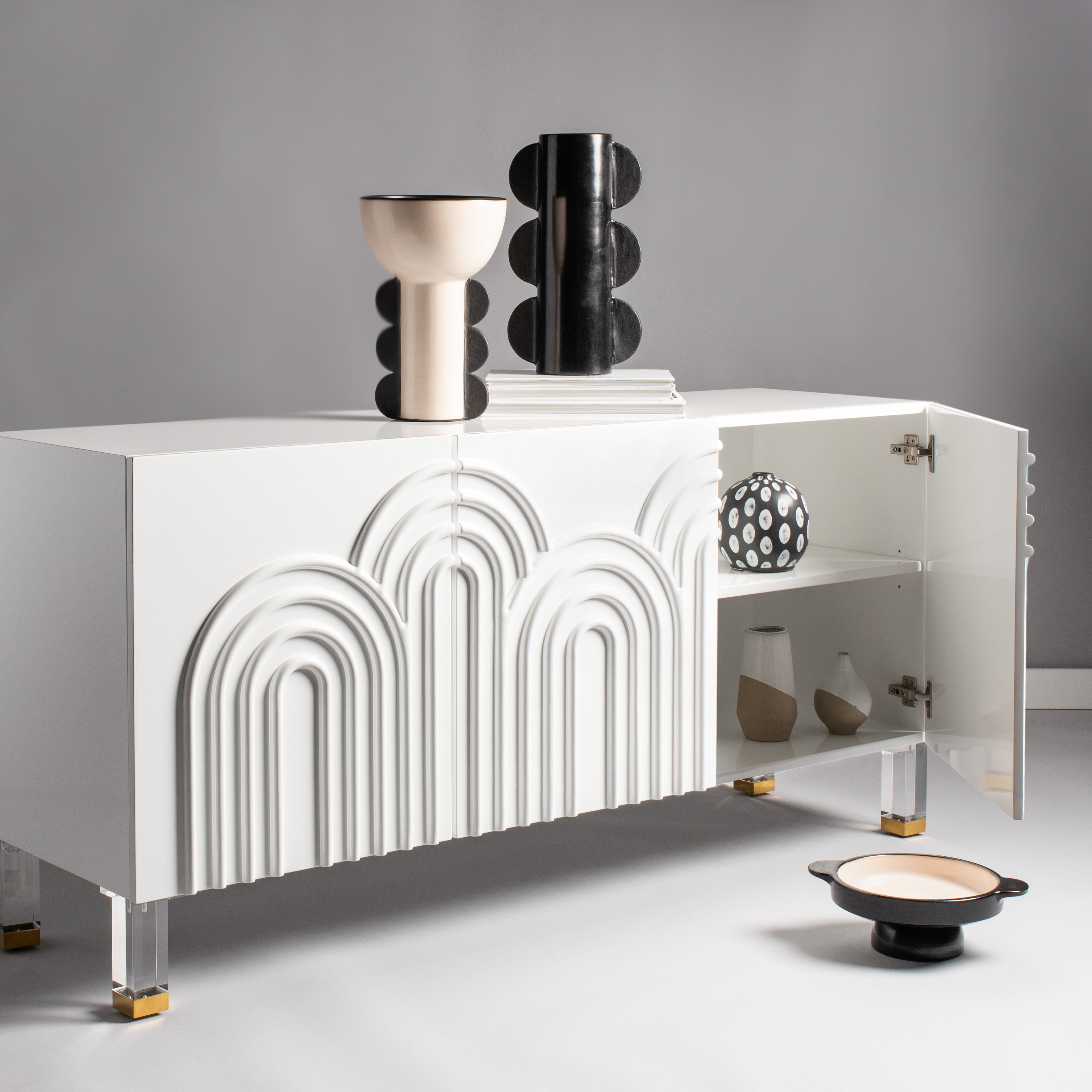 Saturn Wave Acrylic Sideboard - White - Arlo Home - Safavieh