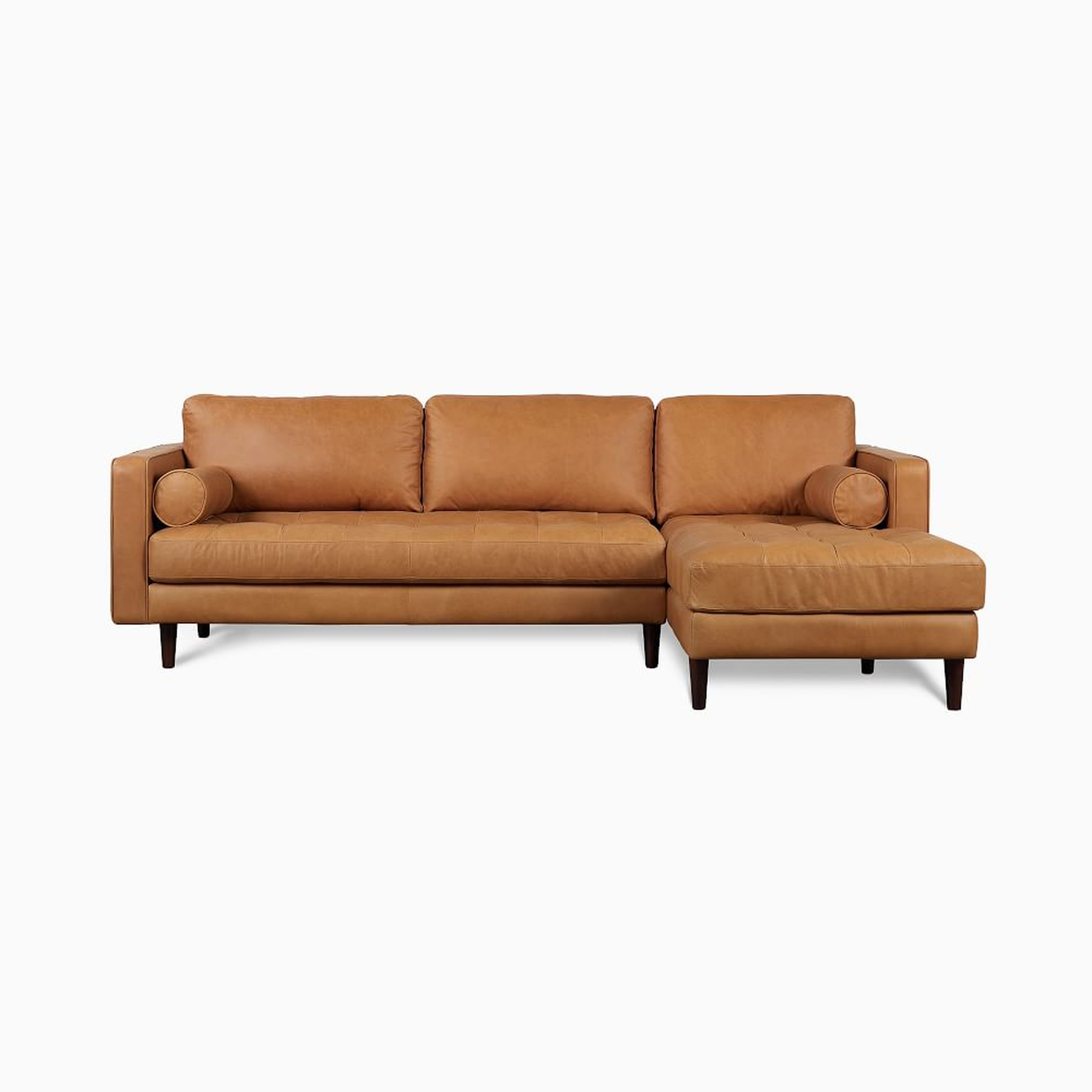 Dennes 102" Leather Right 2-Piece Chaise Sectional, Charme Leather, Tan, Walnut - West Elm