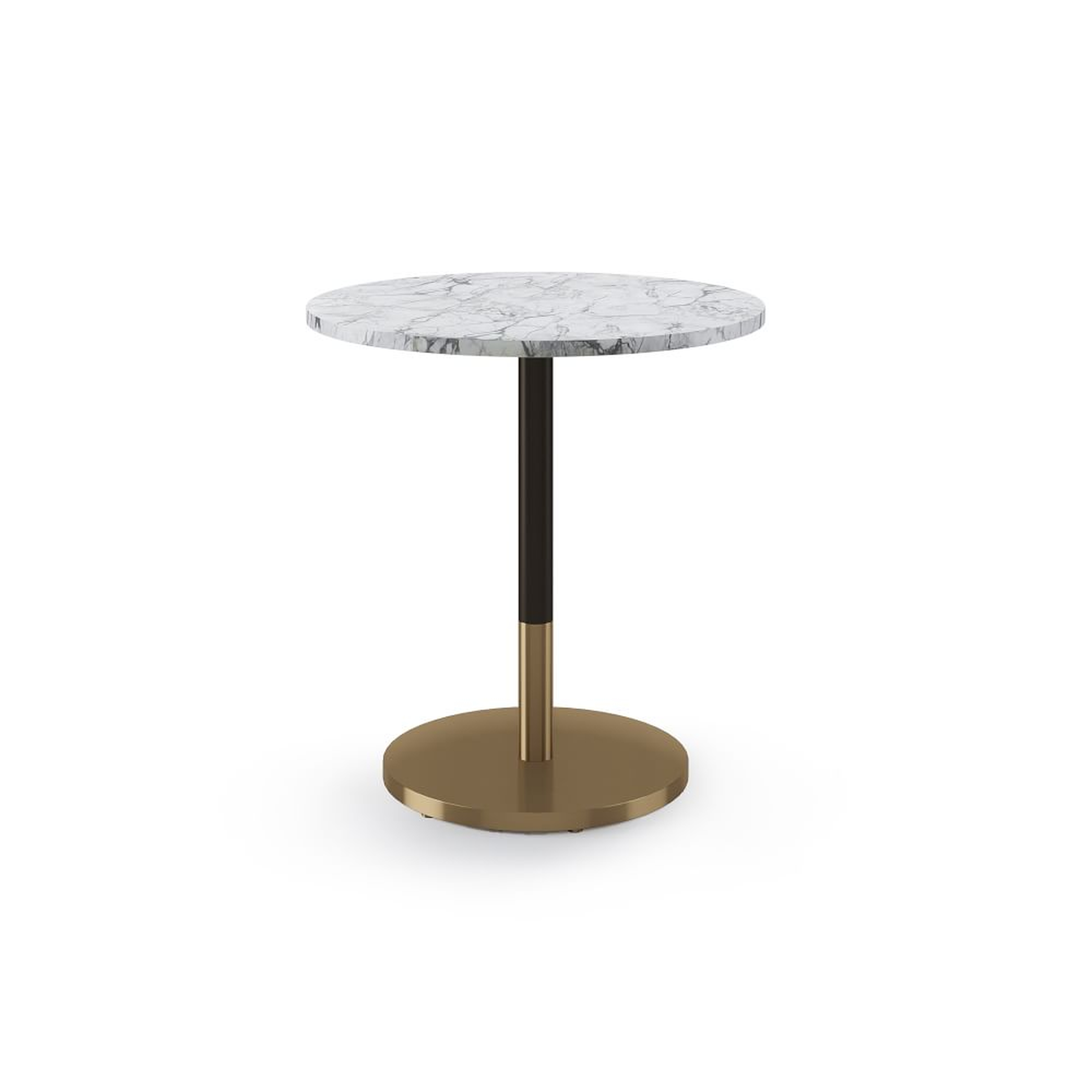 Restaurant Table, Top 30" Round, White Faux Marble, Dining Ht Orbit Base, Bronze/Brass - West Elm
