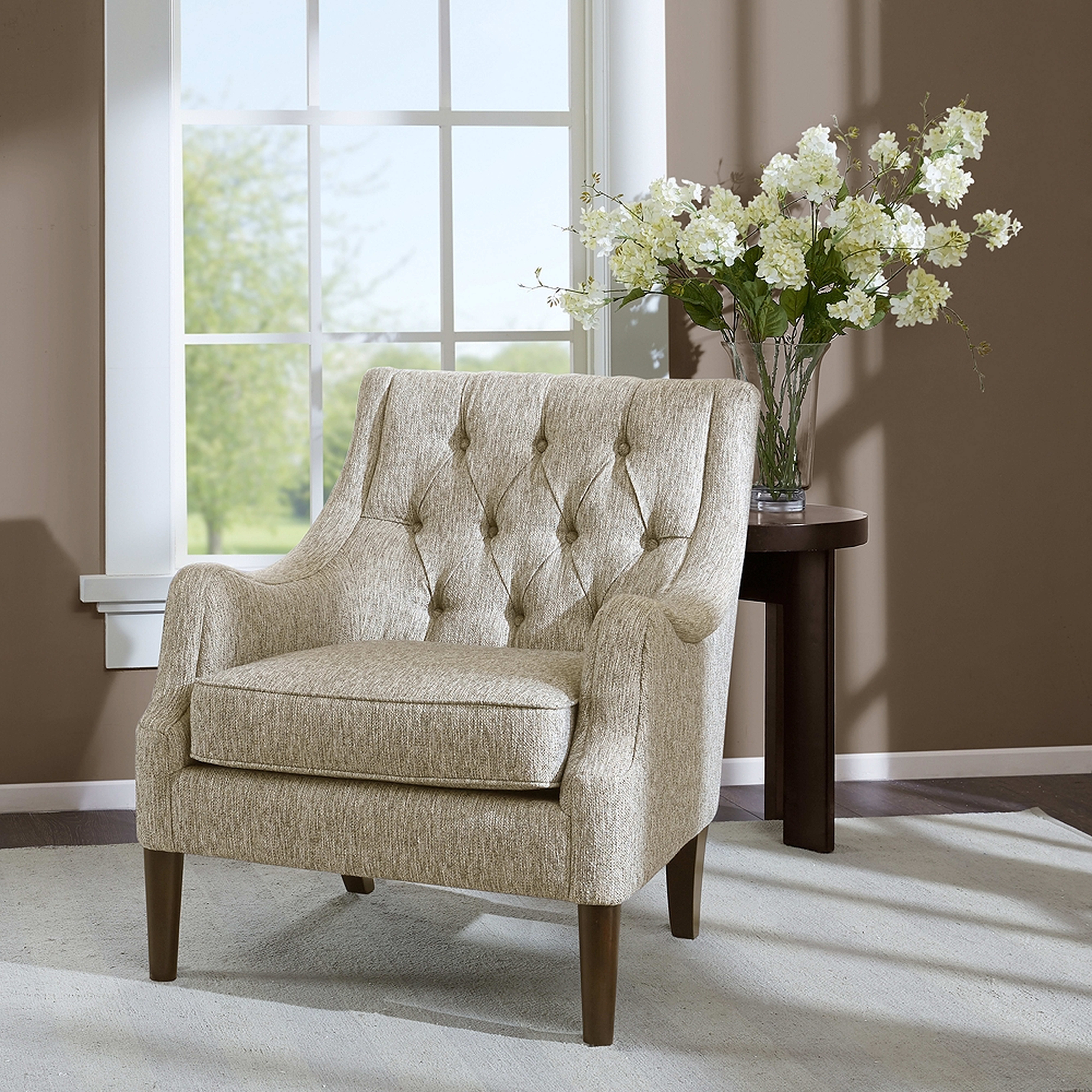 Elle Gray Diamond-Tufted Accent Chair - Style # 13R38 - Lamps Plus