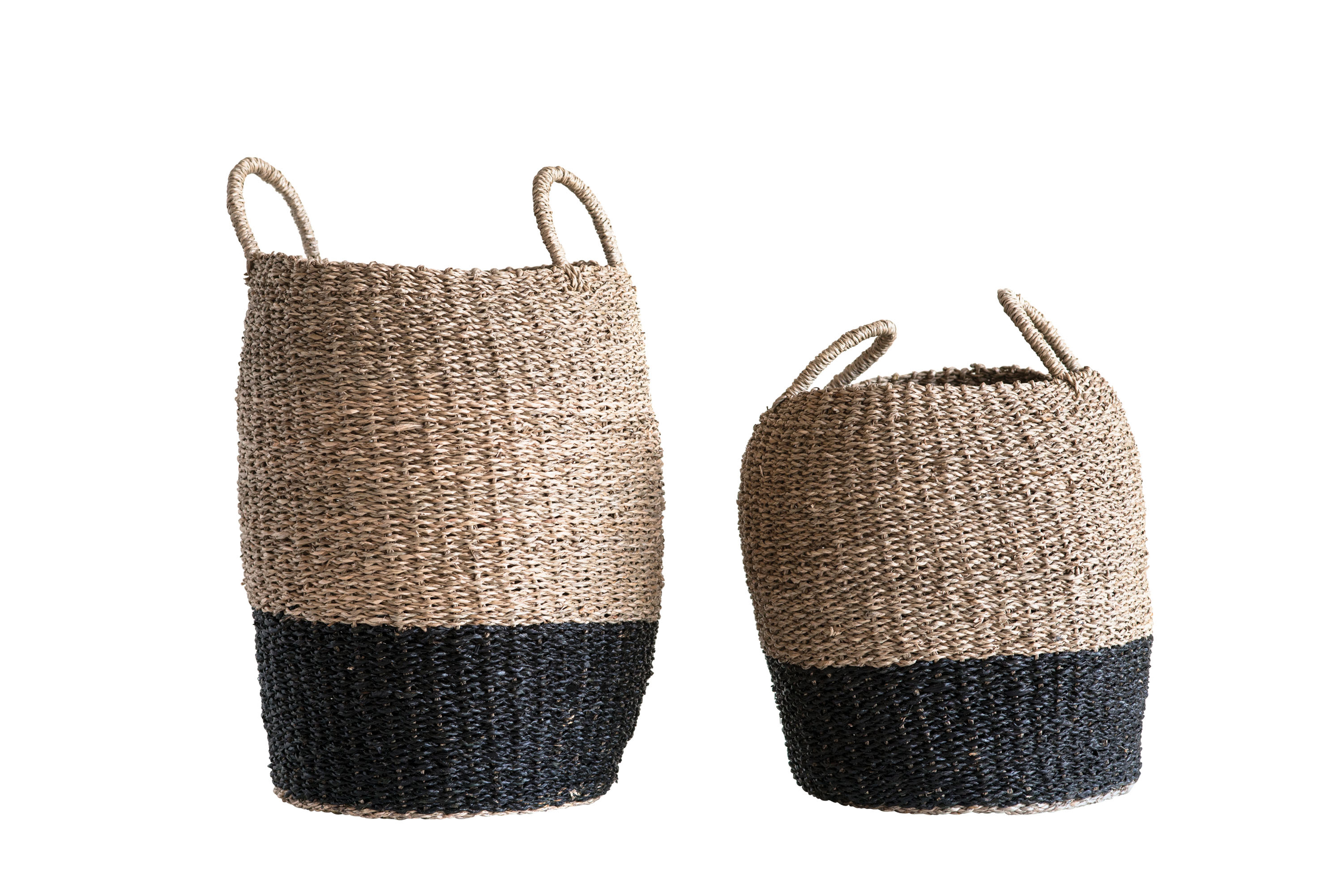 Brown & Black Woven Seagrass Baskets with Handles (Set of 2 Sizes) - Nomad Home