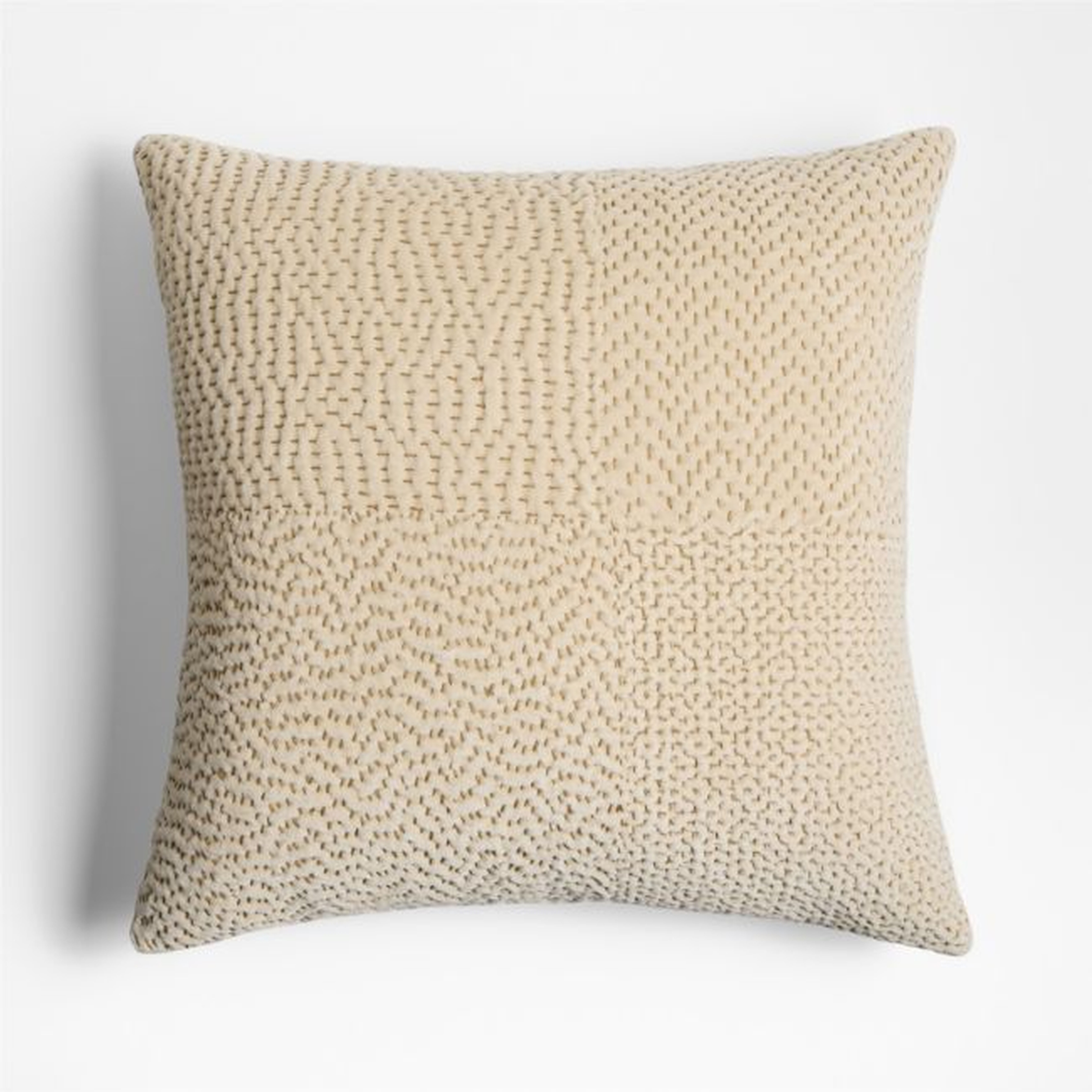 Sashiko Organic Cotton Velvet 20x20 Travertine Beige Throw Pillow with Feather Insert - Crate and Barrel