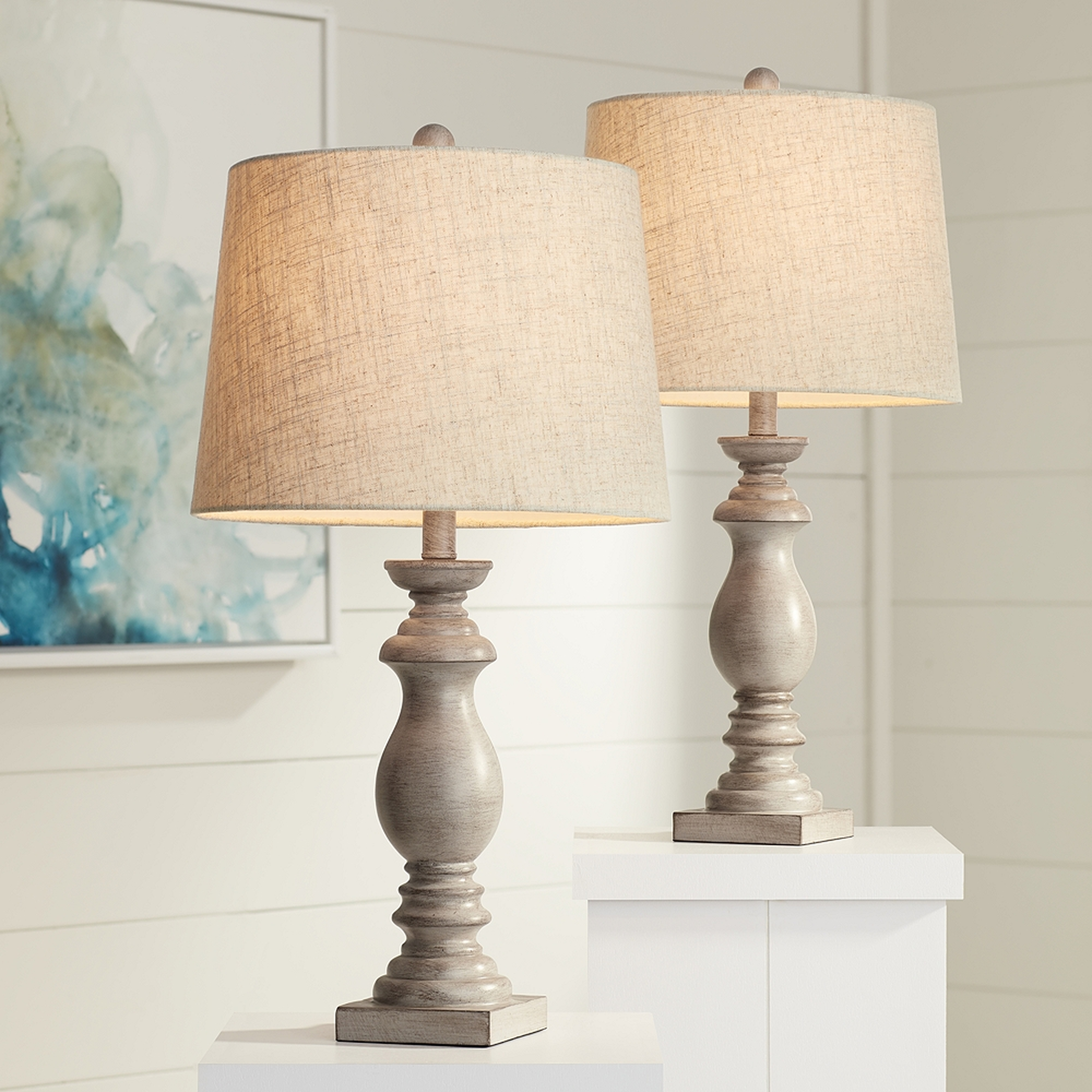Patsy Beige Washed Table Lamps Set of 2 with WiFi Smart Sockets - Style # 89H98 - Lamps Plus